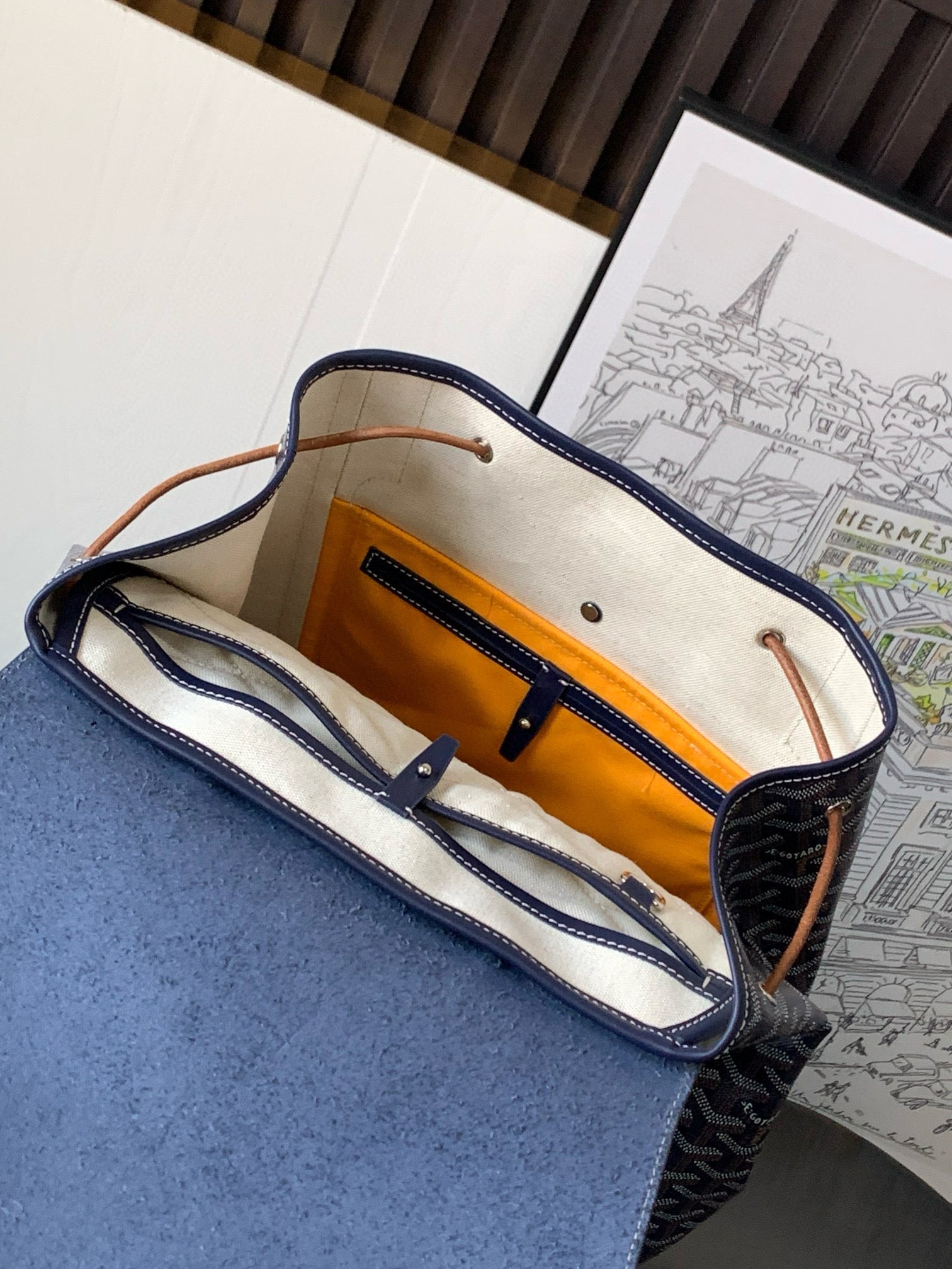 ALPIN MM BACKPACK 39 NAVY BLUE CANVAS CLAMECY CALFSKIN
