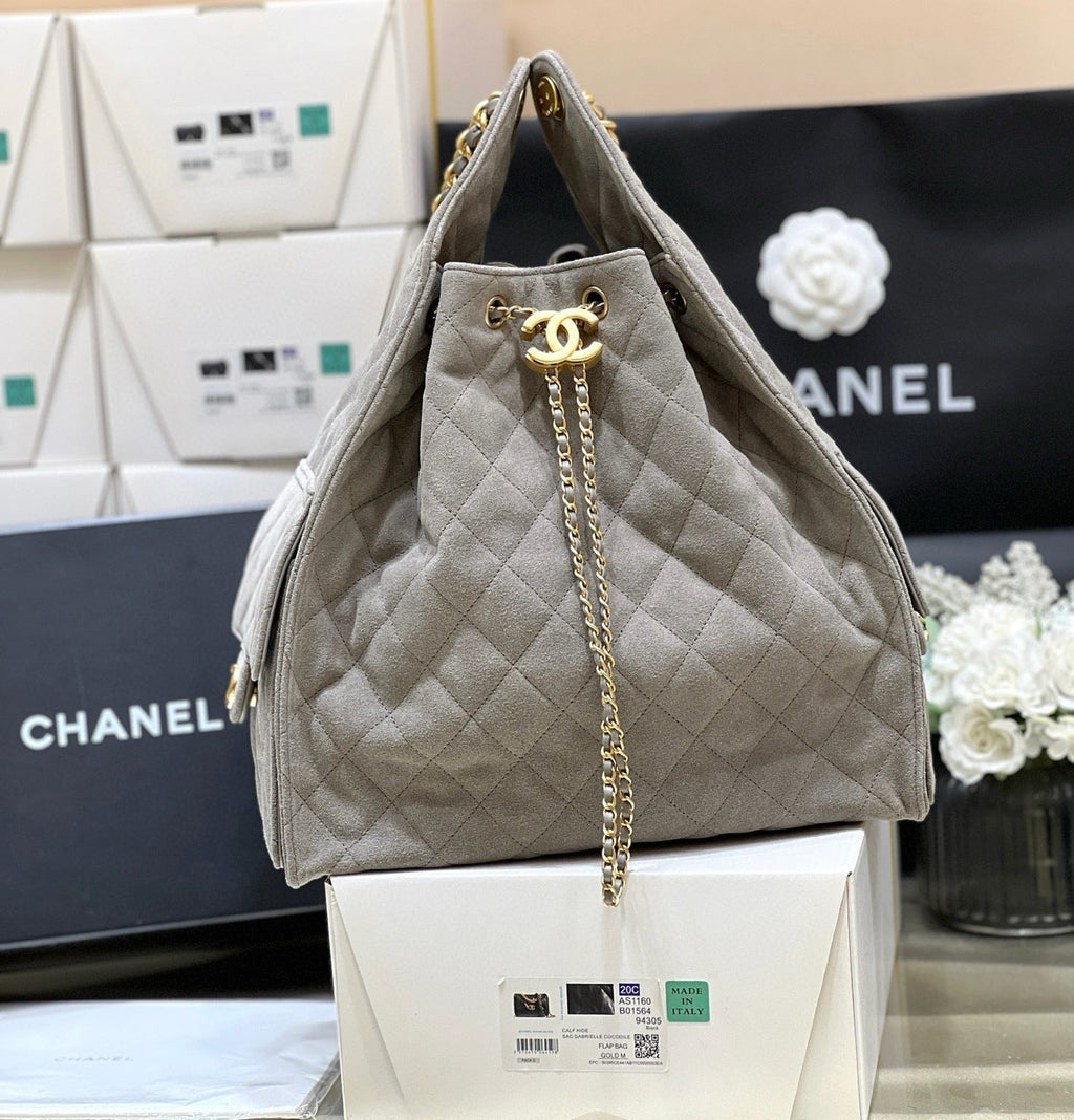 CC 25C HANDBAG IN GRAY 40 SUEDE CALFSKIN GOLD HARDWARE