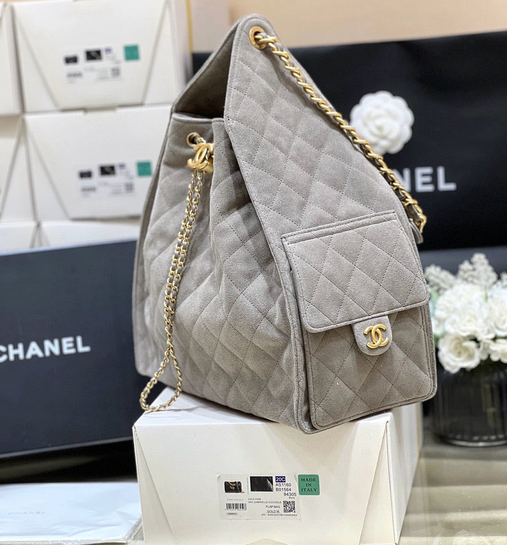 CC 25C HANDBAG IN GRAY 40 SUEDE CALFSKIN GOLD HARDWARE