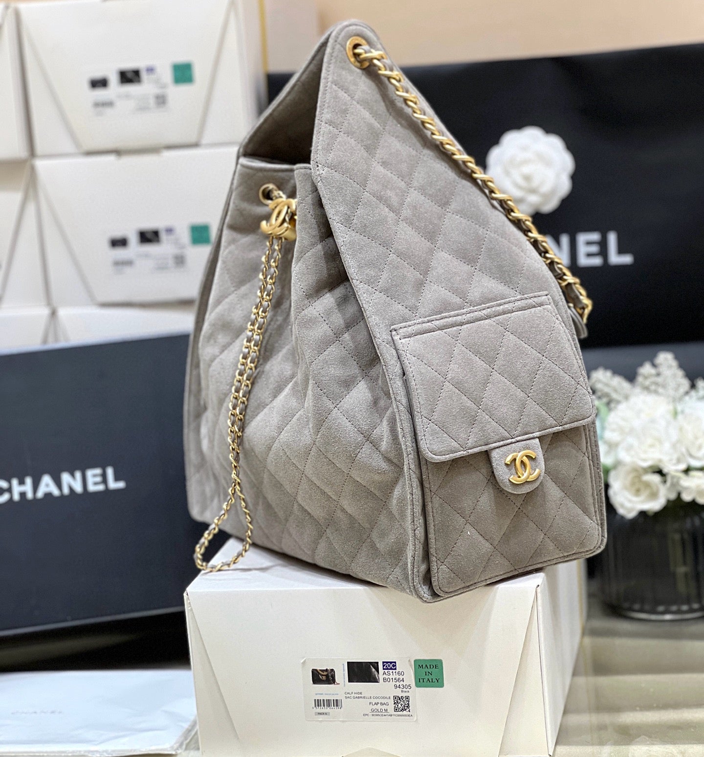 CC 25C HANDBAG IN GRAY 40 SUEDE CALFSKIN GOLD HARDWARE