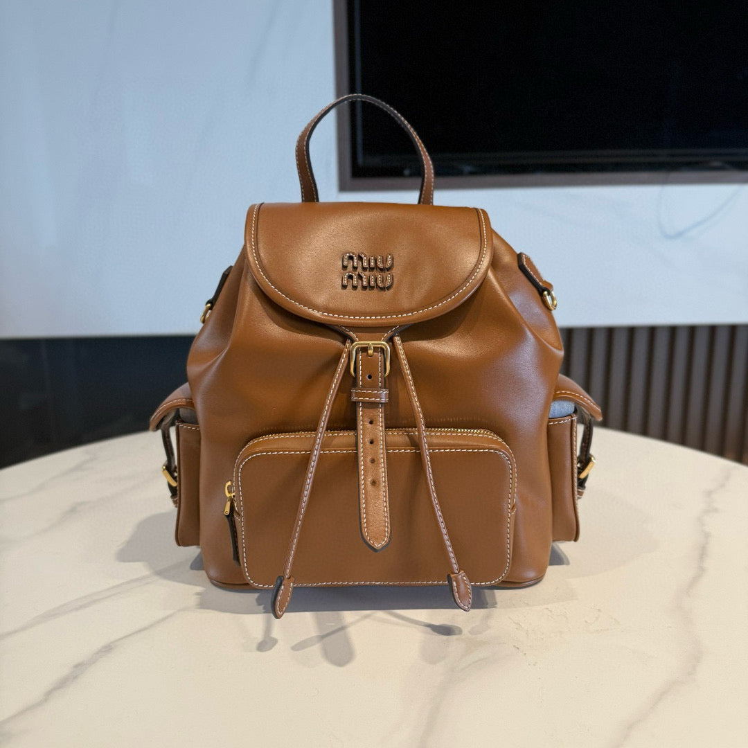 MM CLASSIC BACKPACK 30 IN CARAMEL BROWN CALFSKIN LEATHER