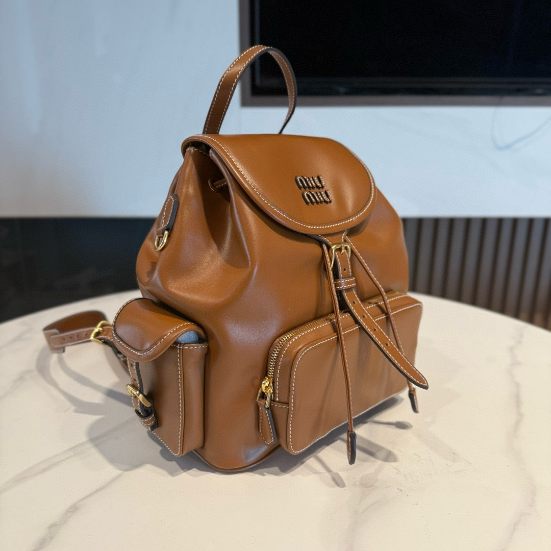 MM CLASSIC BACKPACK 30 IN CARAMEL BROWN CALFSKIN LEATHER