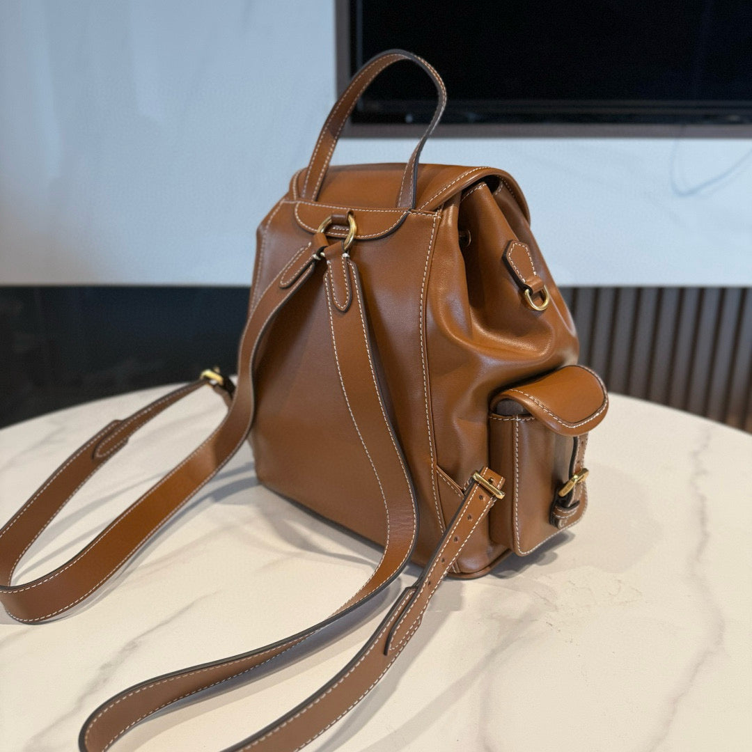 MM CLASSIC BACKPACK 30 IN CARAMEL BROWN CALFSKIN LEATHER