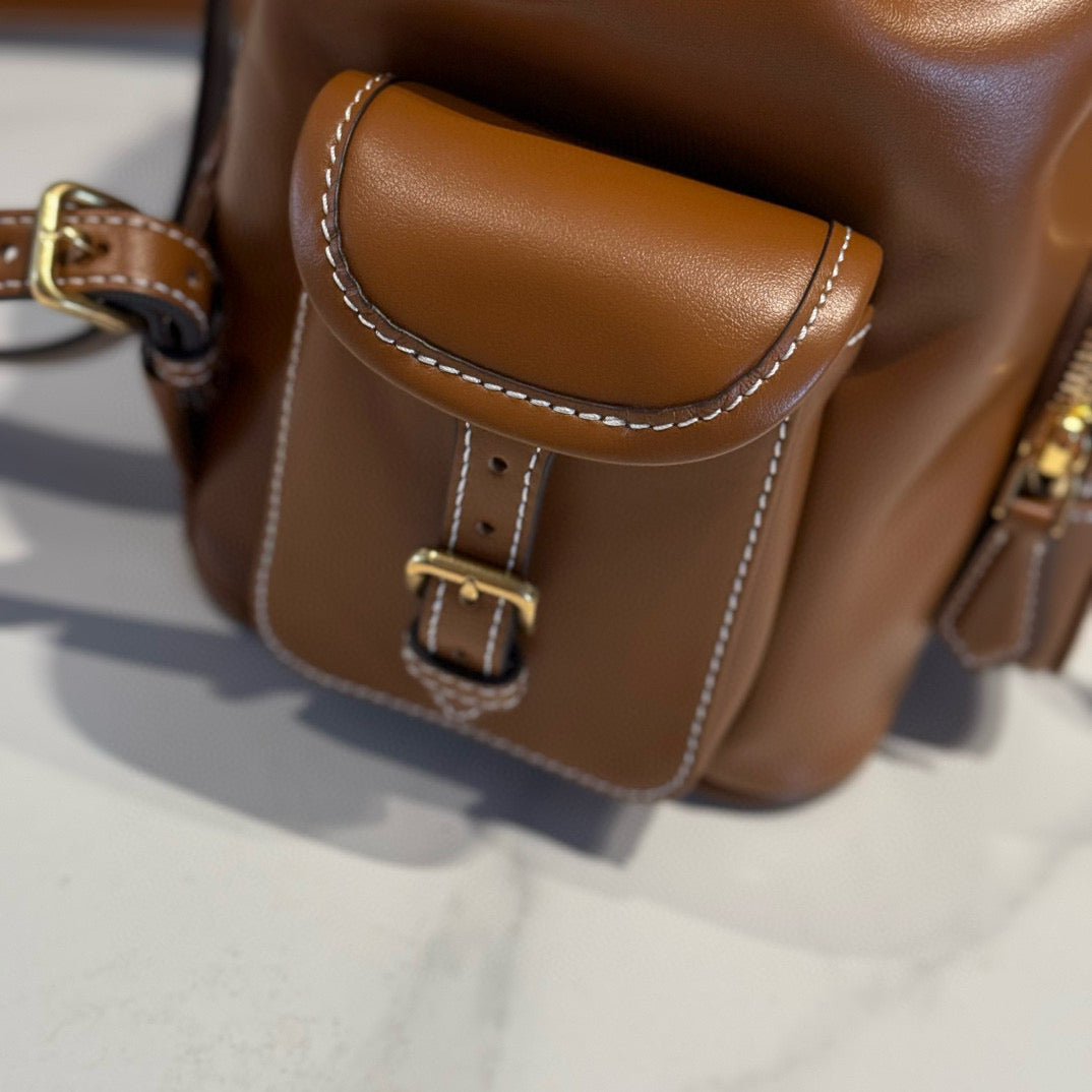 MM CLASSIC BACKPACK 30 IN CARAMEL BROWN CALFSKIN LEATHER