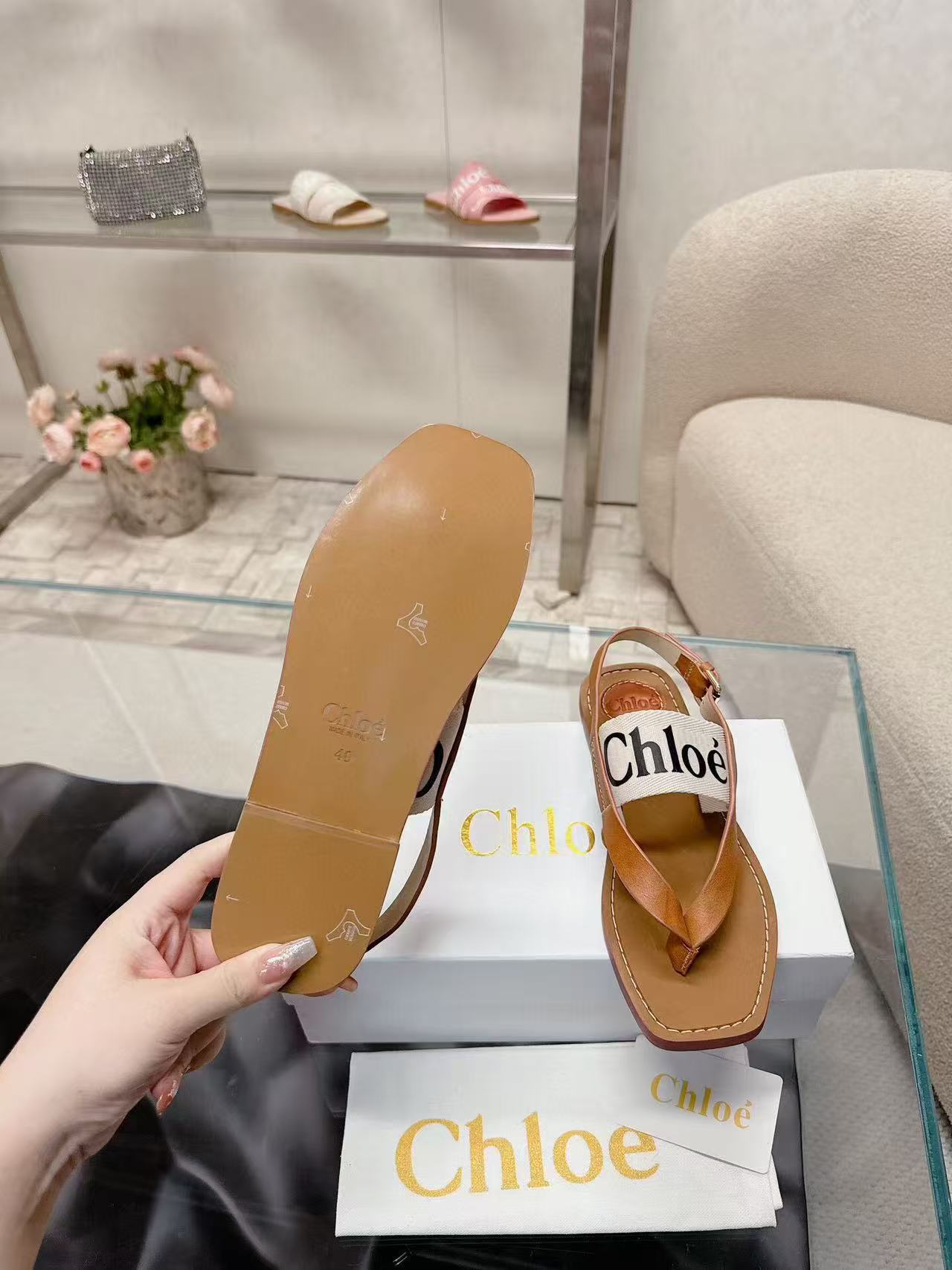 STRAP SANDALS IN TAN BROWN CANVAS AND CALFSKIN