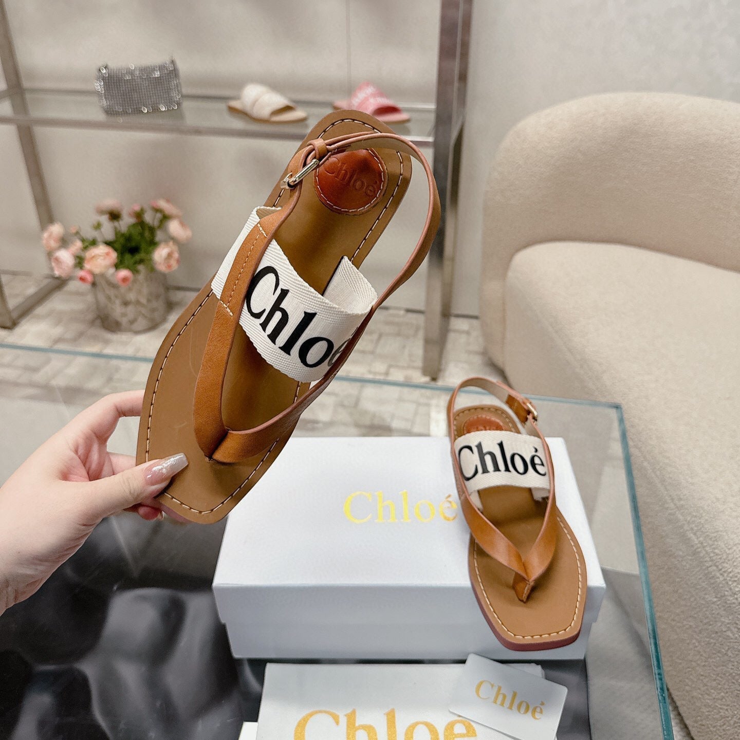 STRAP SANDALS IN TAN BROWN CANVAS AND CALFSKIN