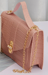 2025 Korean Color-Block Crocodile Pearl Lock Chain Small Square Bag