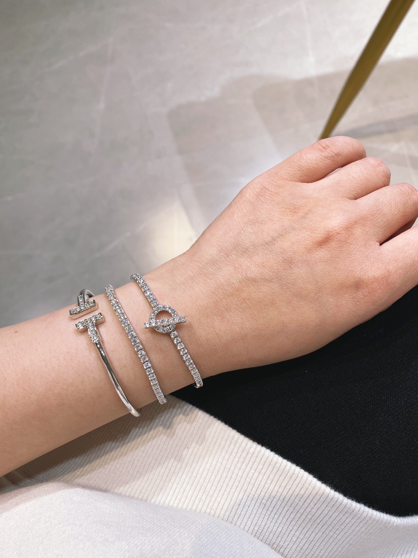 HM SILVER CHAINE D¡¯ANCRE CLOSURE DIAMOND FINESSE BRACELET