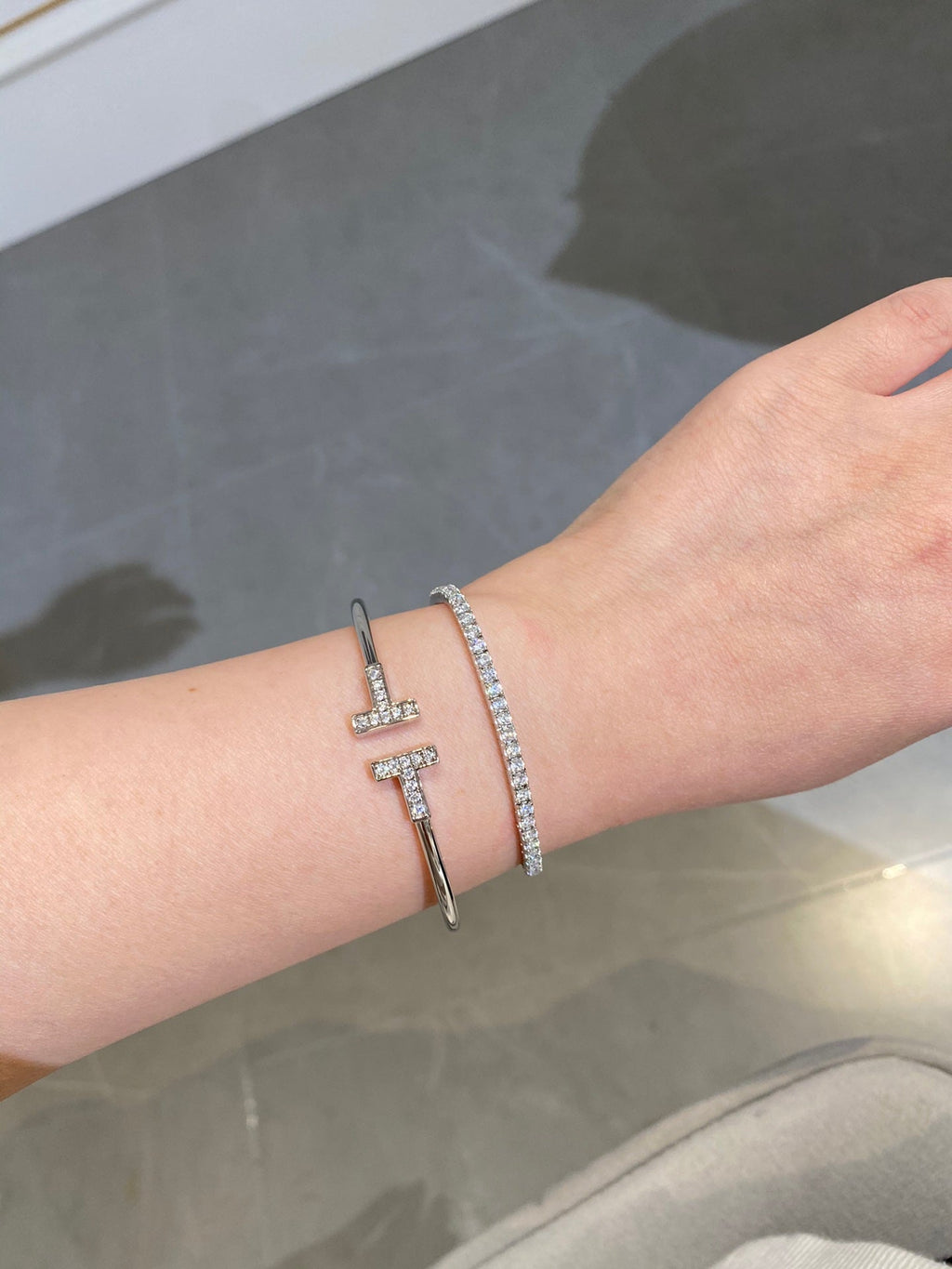 HM SILVER CHAINE D¡¯ANCRE CLOSURE DIAMOND FINESSE BRACELET