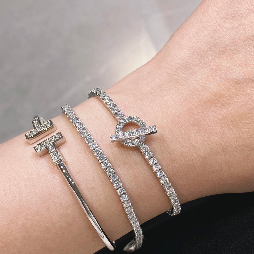 HM SILVER CHAINE D¡¯ANCRE CLOSURE DIAMOND FINESSE BRACELET