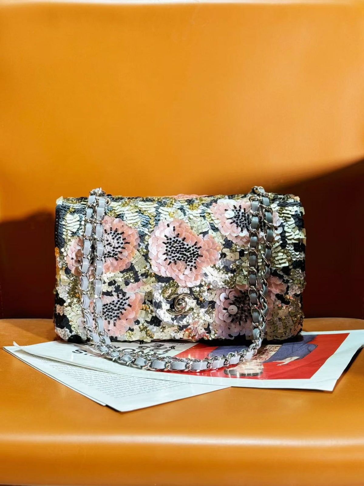 CC FLORAL SHOULDER BAG IN MULTICOLOR SEQUIN