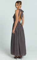 Abby Midi Dress - Neckline Dress in Chocolate Polkadot