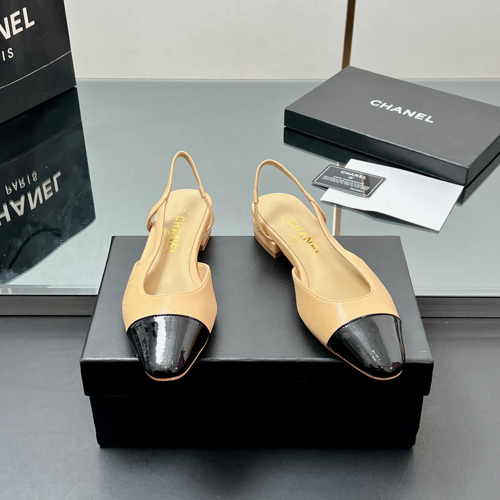 CC SLINGBACK 25S 25 MM IN BEIGE LAMBSKIN AND BLACK GLOSSY LEATHER WITH CHECK PATTERN