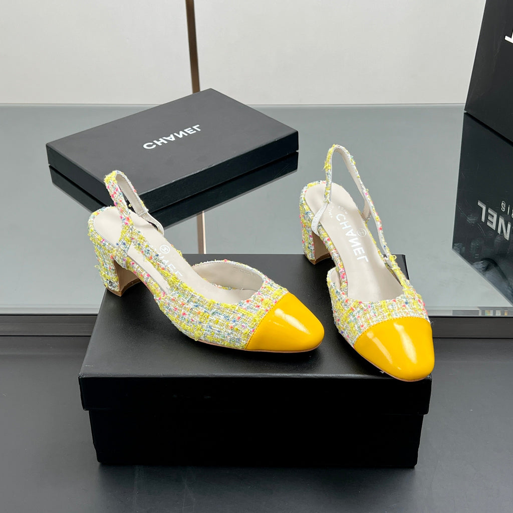 CC SLINGBACK 25S 65 MM IN YELLOW LAMBSKIN MIX TWEED