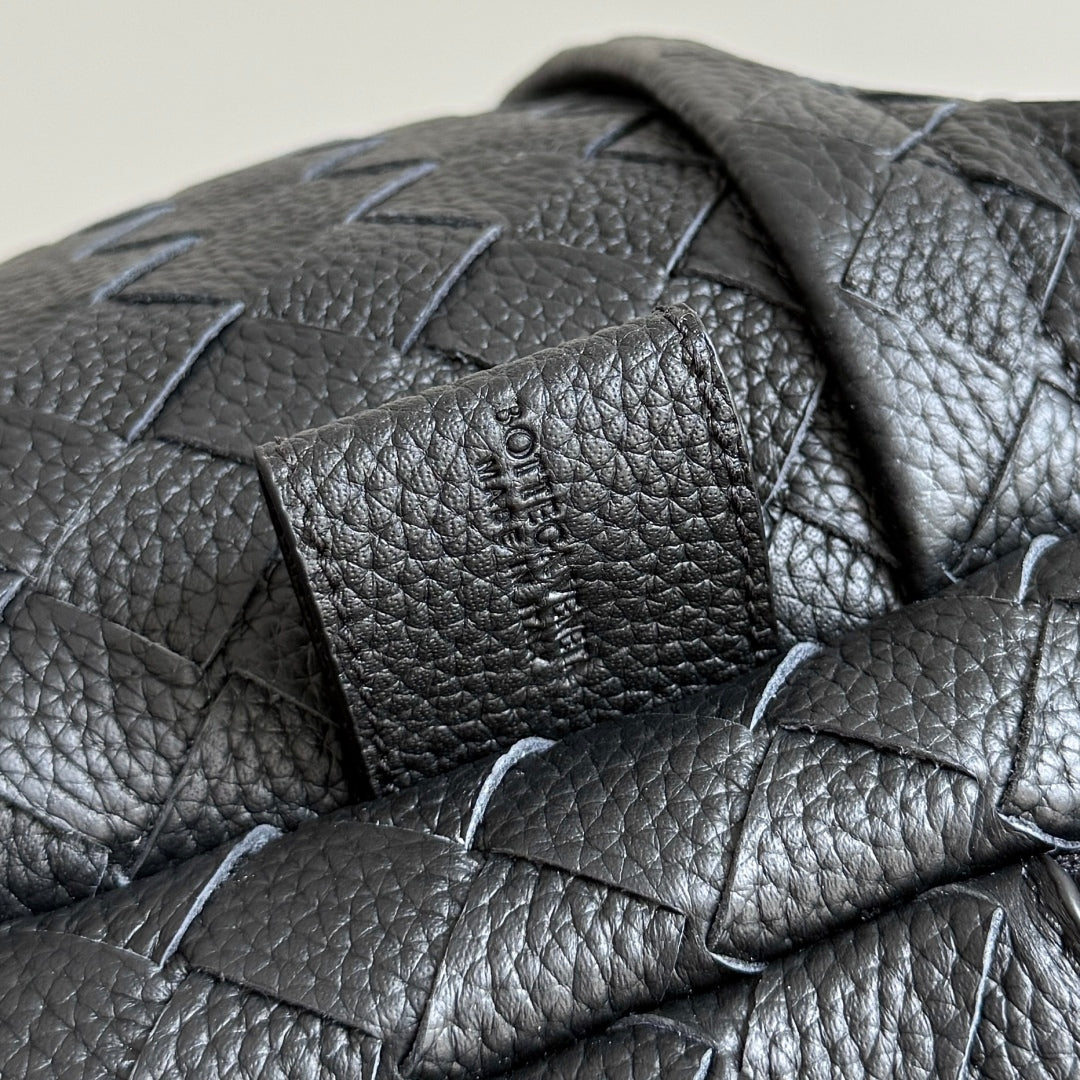 BOTTEGA VENETA 25S INTRECCIATO BAG 46 IN BLACK CALFSKIN SILVER HARDWARE