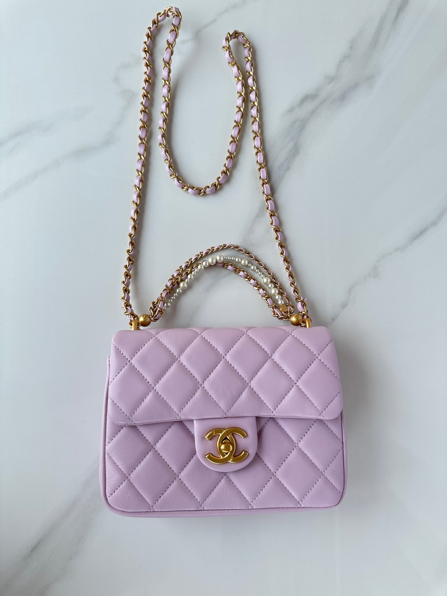 CC SMALL 20 FLAP BAG IN LIGHT PINK CALFSKIN