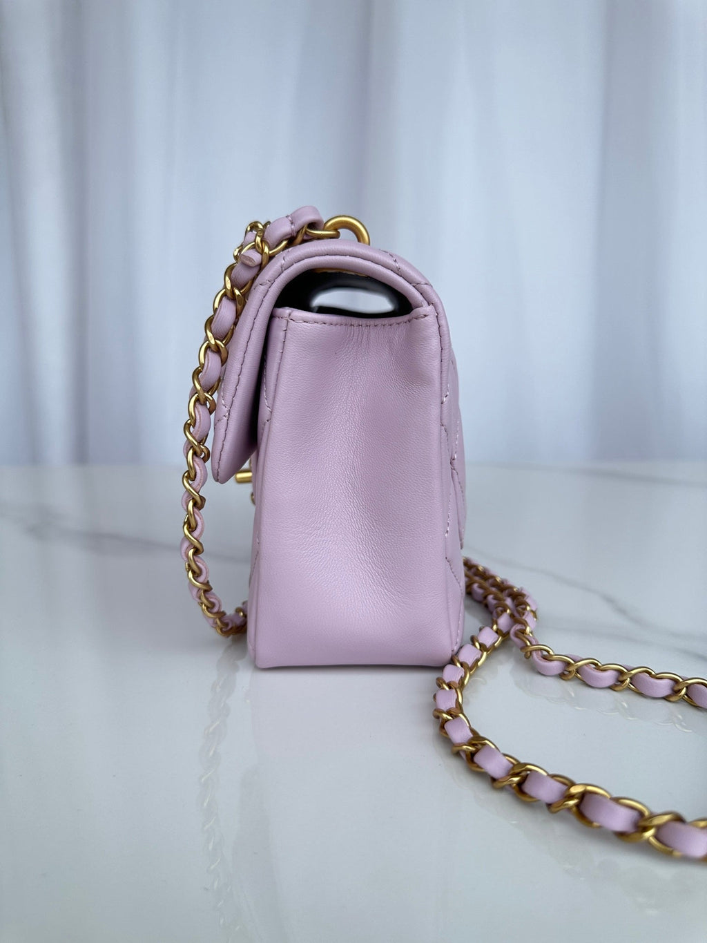 CC SMALL 20 FLAP BAG IN LIGHT PINK CALFSKIN
