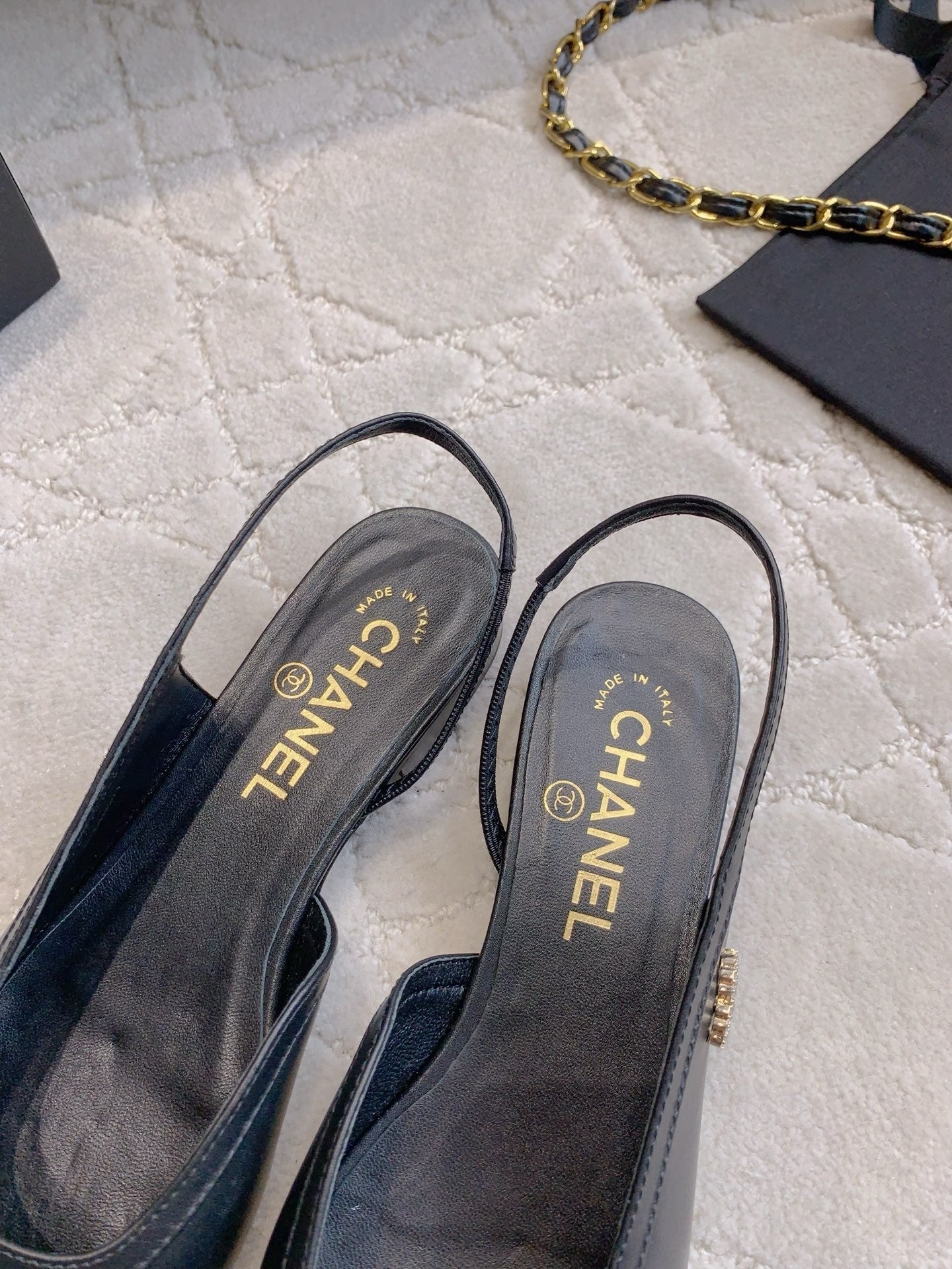 CHANEL 25S SLINGBACK IN BLACK FULL CALFSKIN GOLD HARDWARE