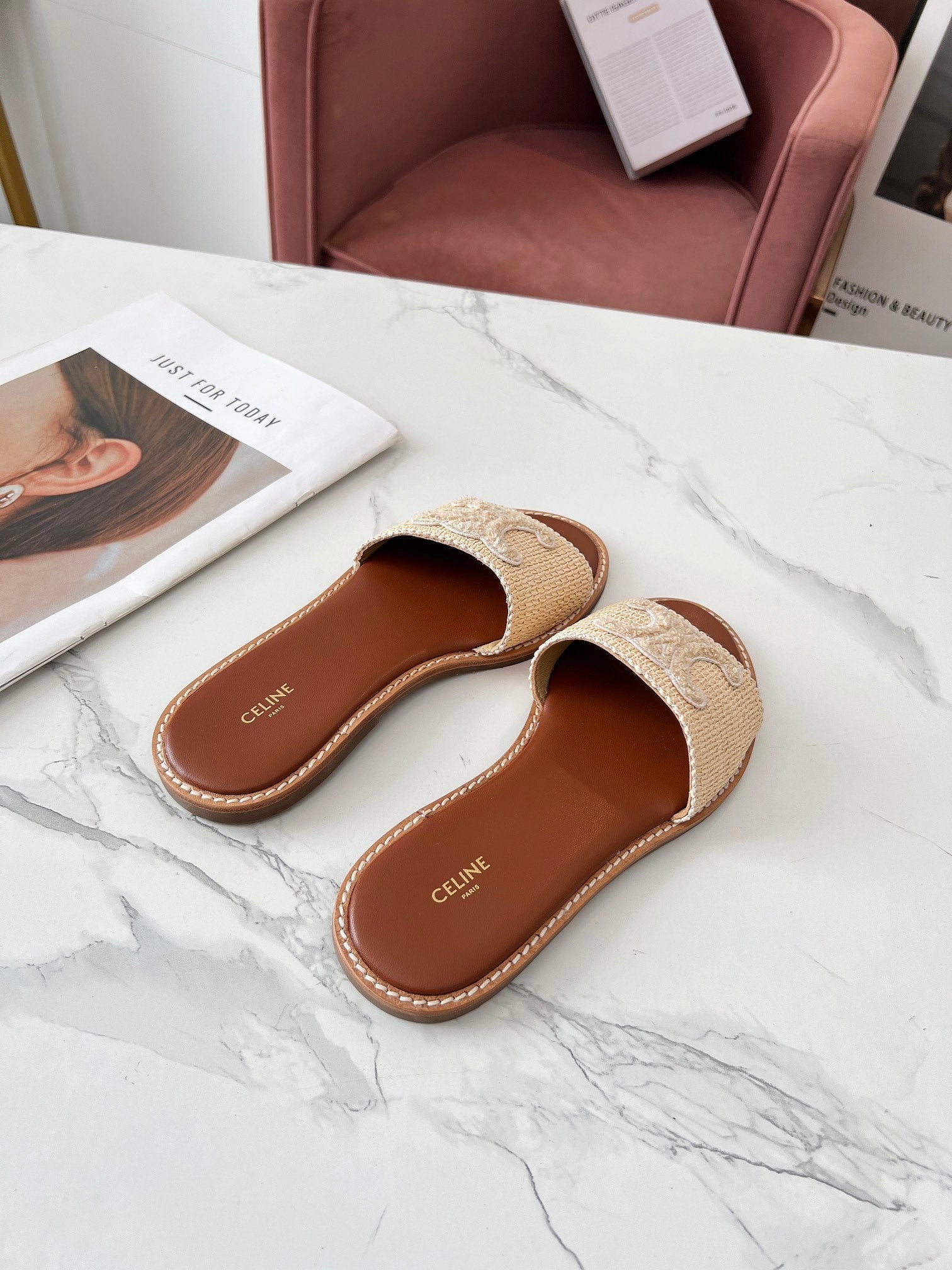 LYMPIA MULE BEIGE RAFFIA AND WOOL