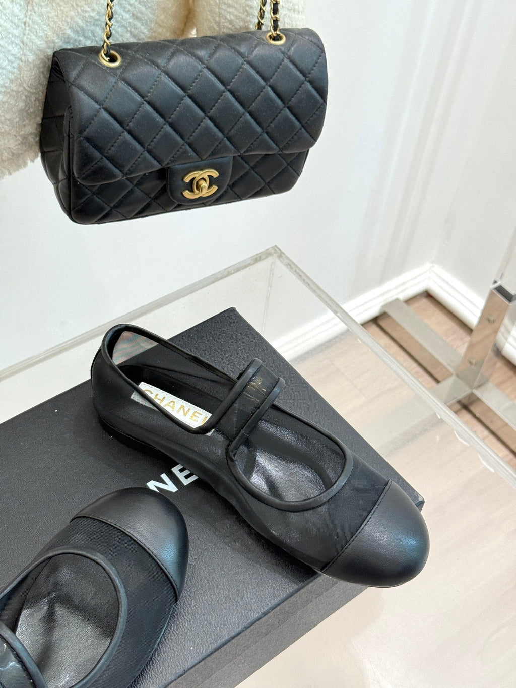FLAT SHOES IN BLACK MESH MIX LAMBSKIN