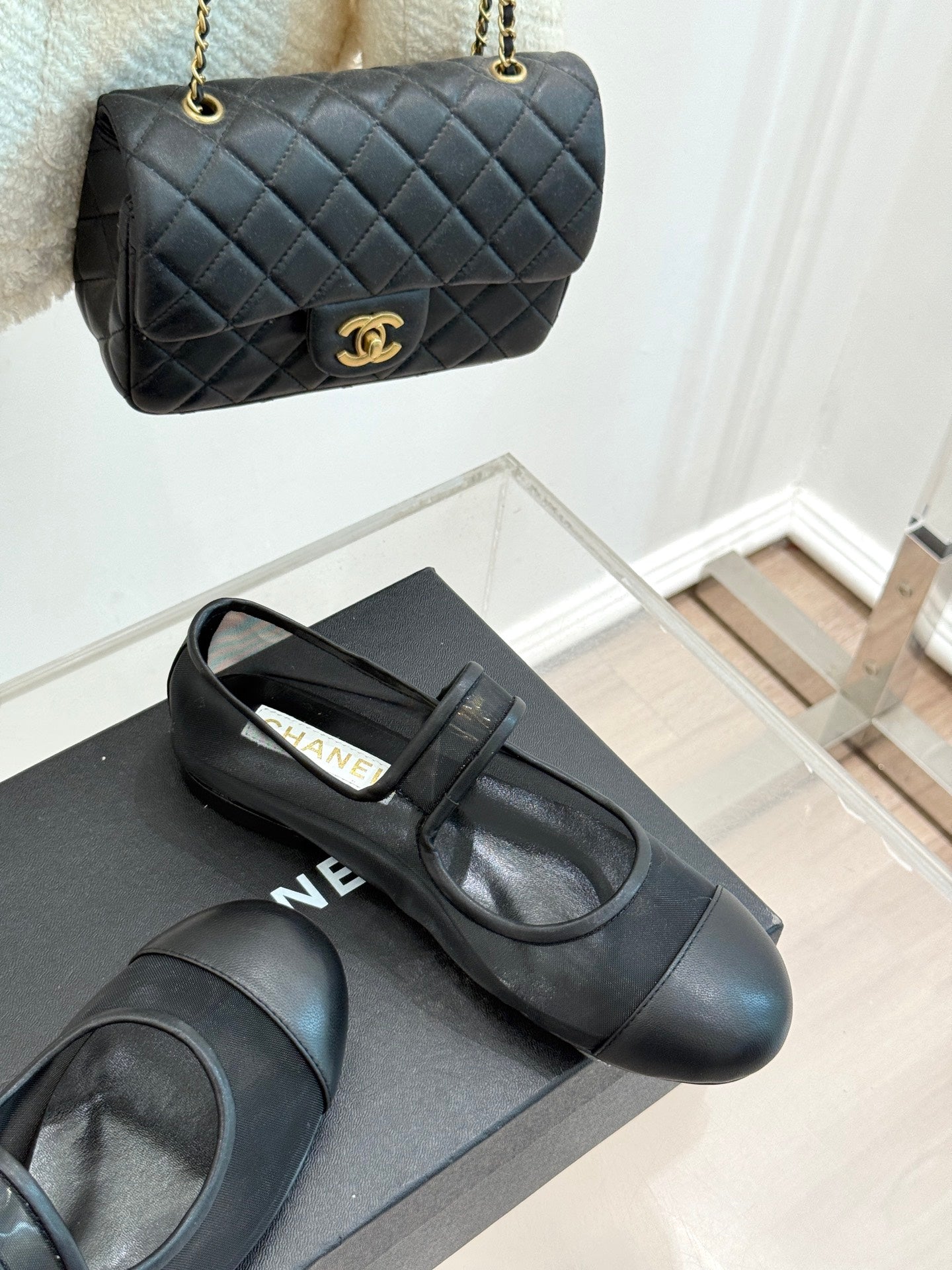 FLAT SHOES IN BLACK MESH MIX LAMBSKIN