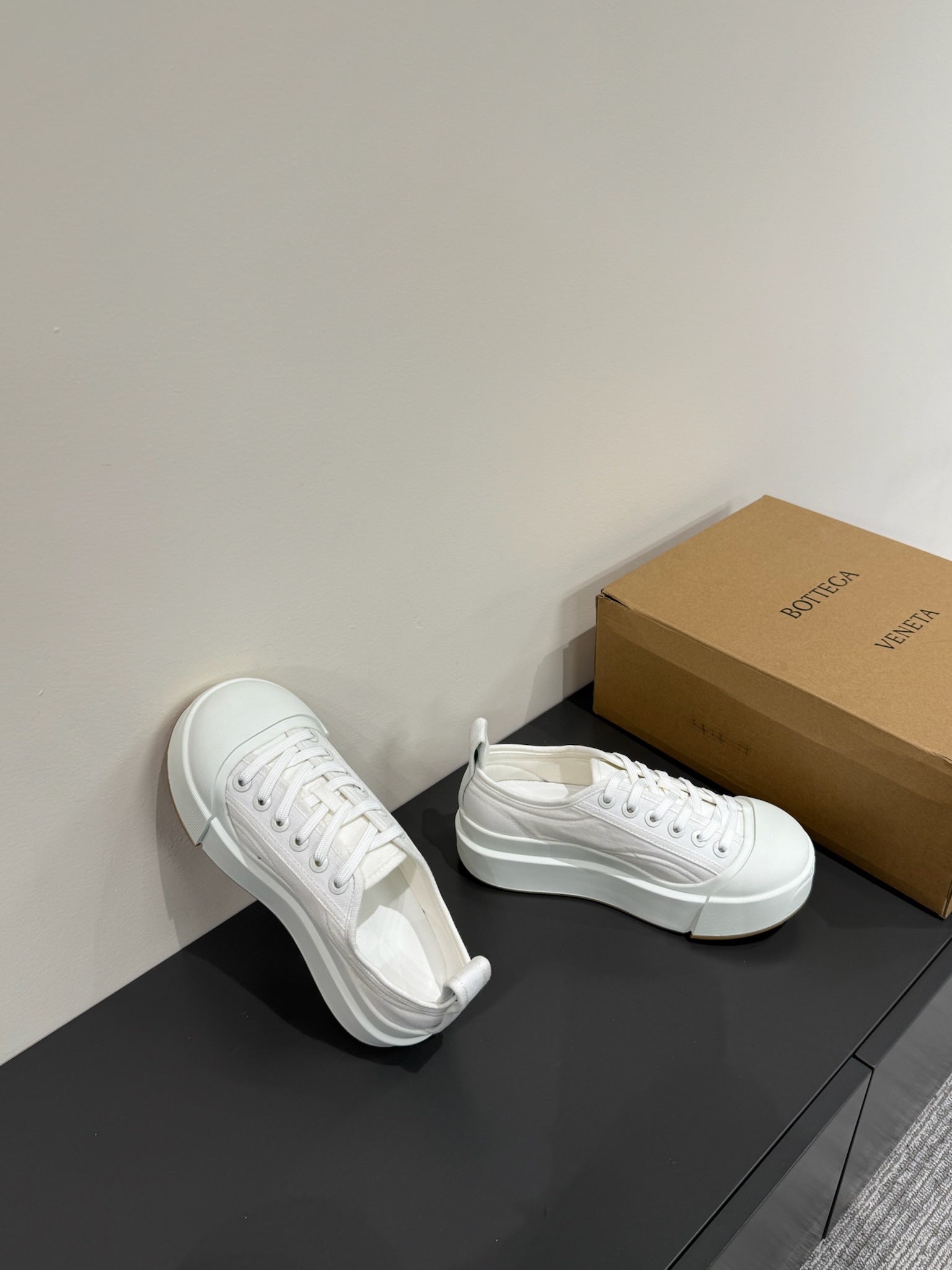 VULCAN PLATFORM SNEAKER IN WHITE CANVAS AND LAMBSKIN