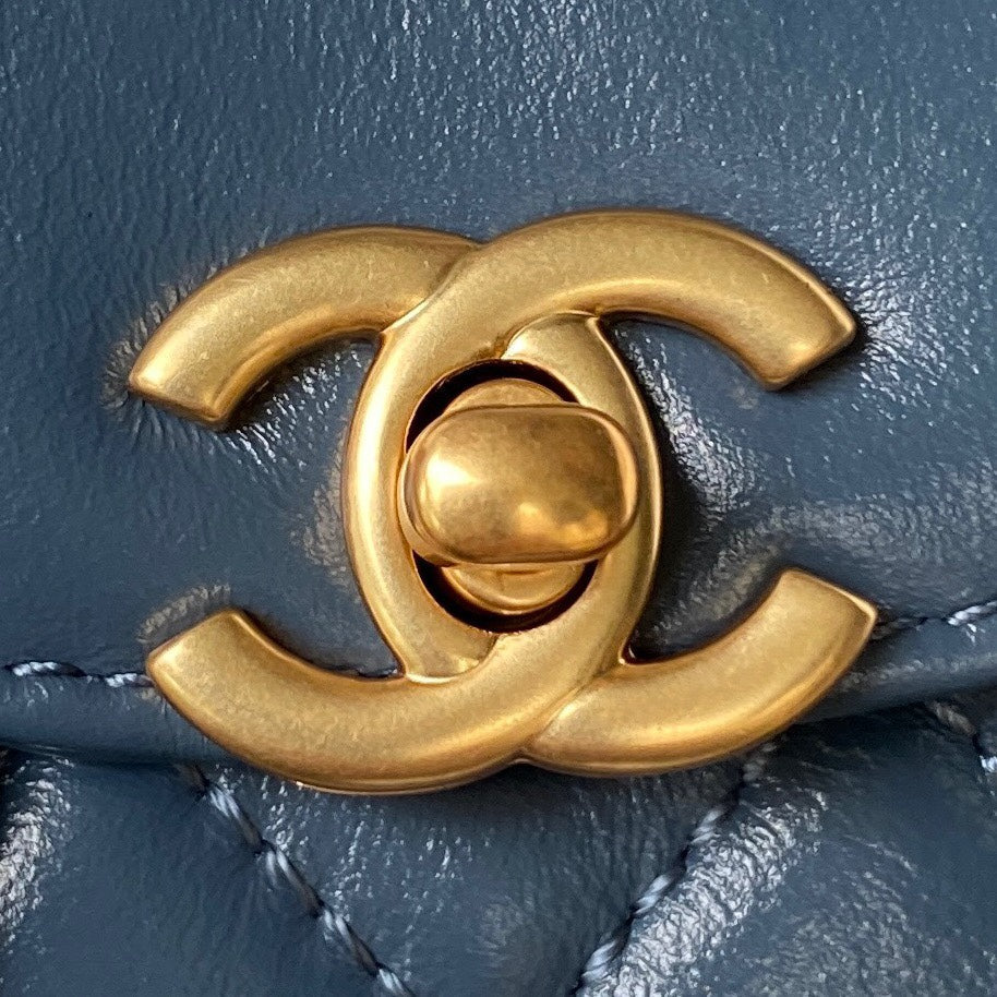 CC KELLY MINI SHOPPING BAG 12 IN AEGEAN BLUE CALFSKIN