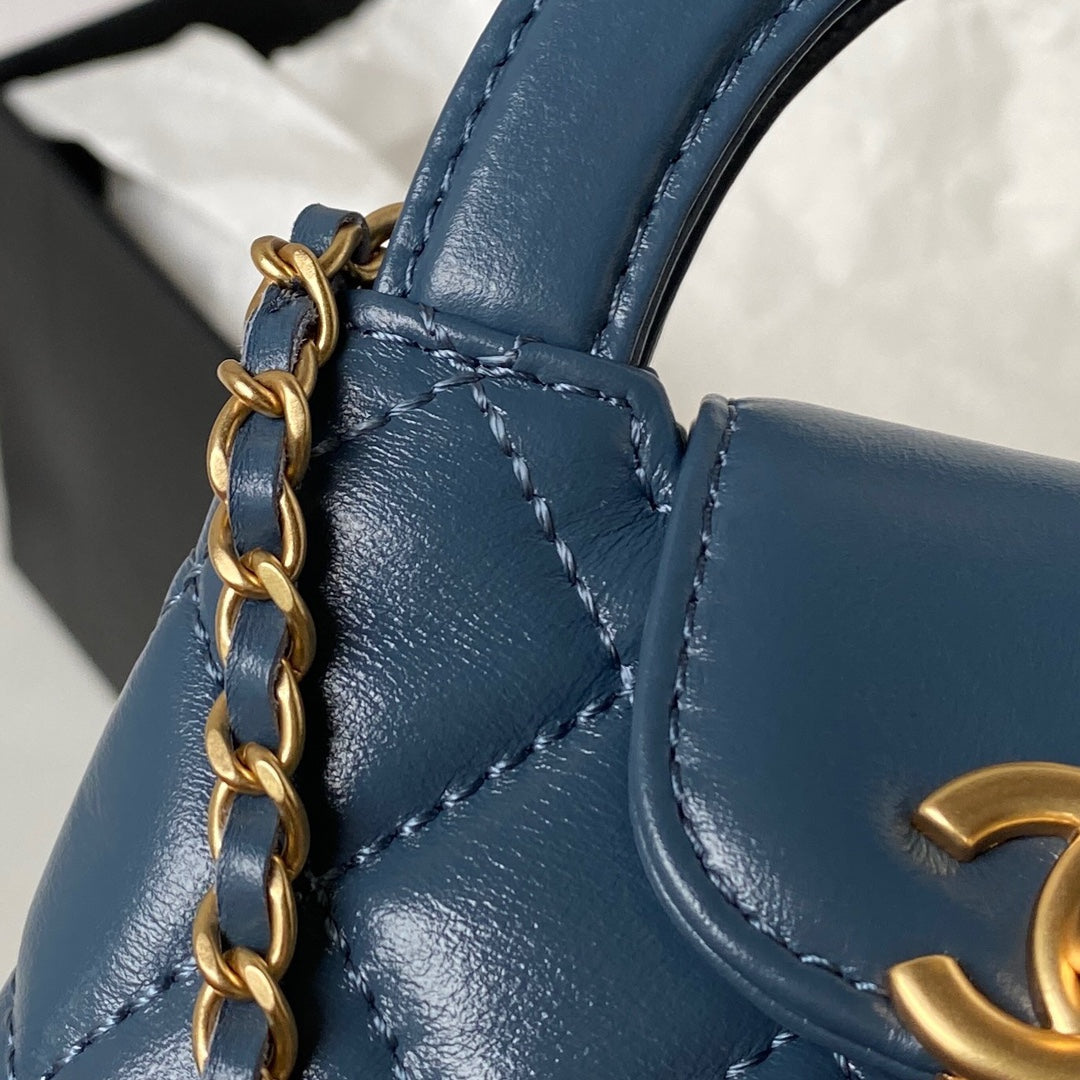 CC KELLY MINI SHOPPING BAG 12 IN AEGEAN BLUE CALFSKIN