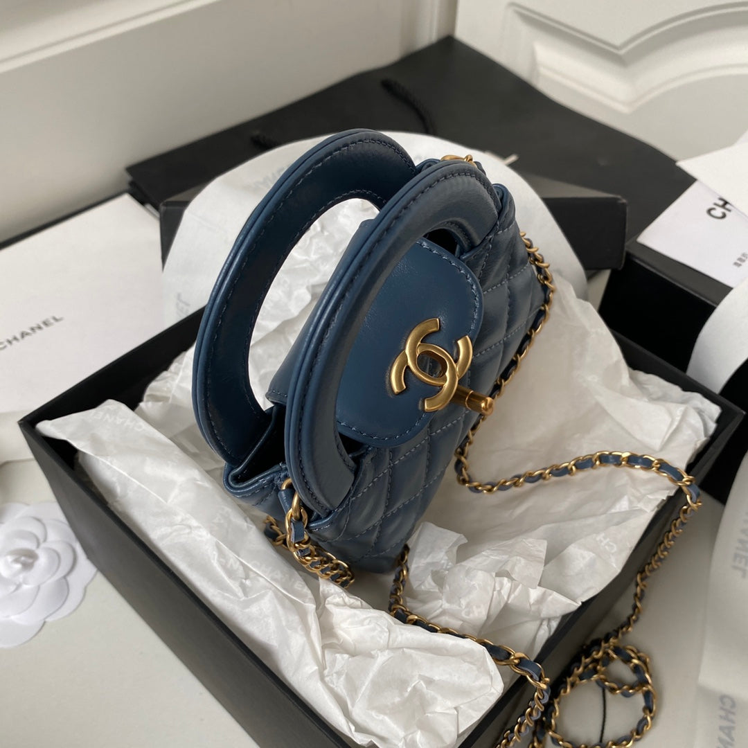 CC KELLY MINI SHOPPING BAG 12 IN AEGEAN BLUE CALFSKIN