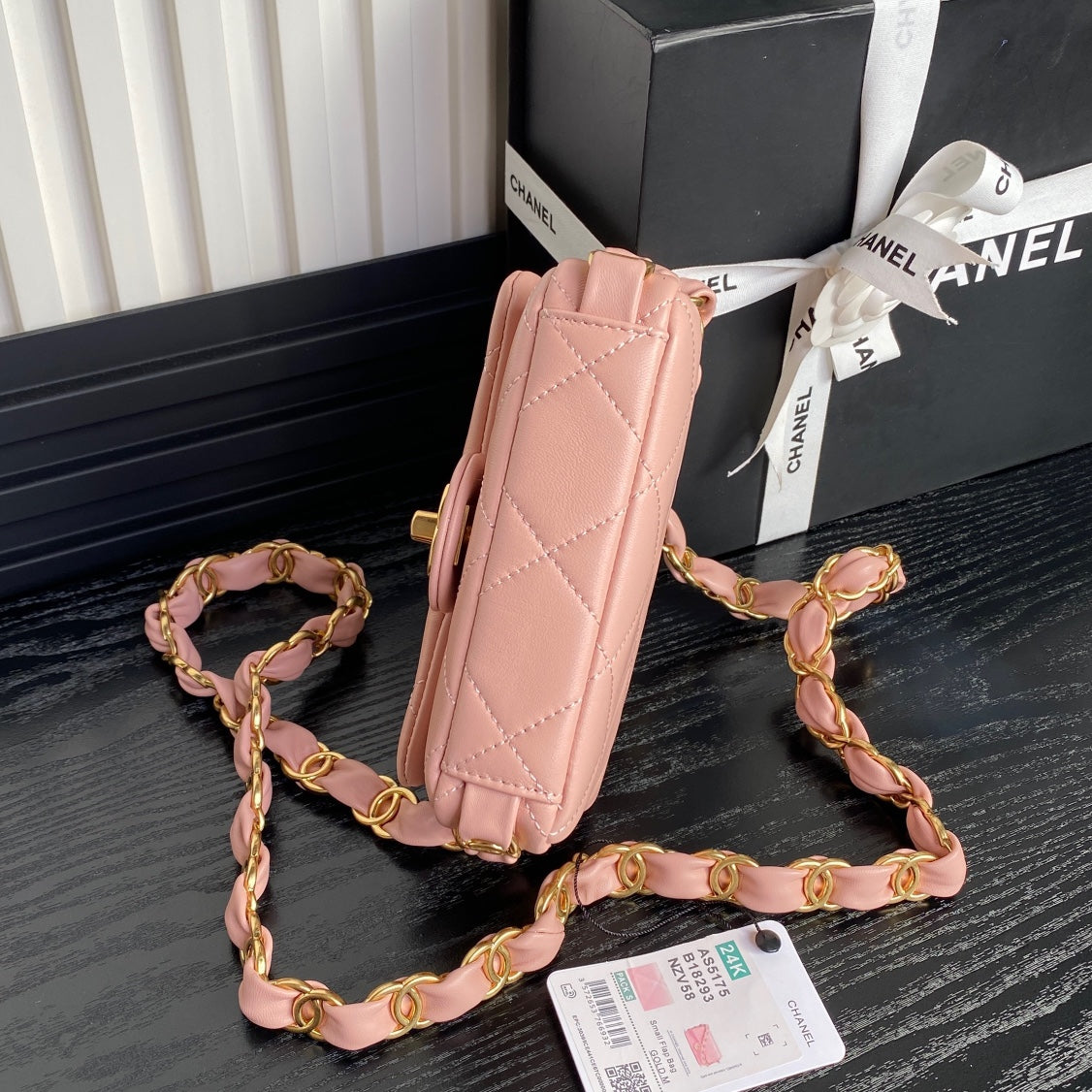 MINI FLAP BAG 16 IN MELON PINK CALFSKIN GOLD DOUBLE C THICK CHAIN