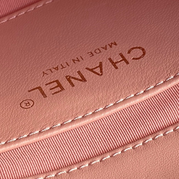 MINI FLAP BAG 16 IN MELON PINK CALFSKIN GOLD DOUBLE C THICK CHAIN