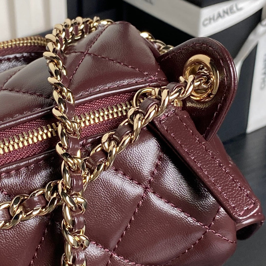 CAMERA BAG 24 IN CONGO BROWN SHINY CALFSKIN GOLD CHAIN