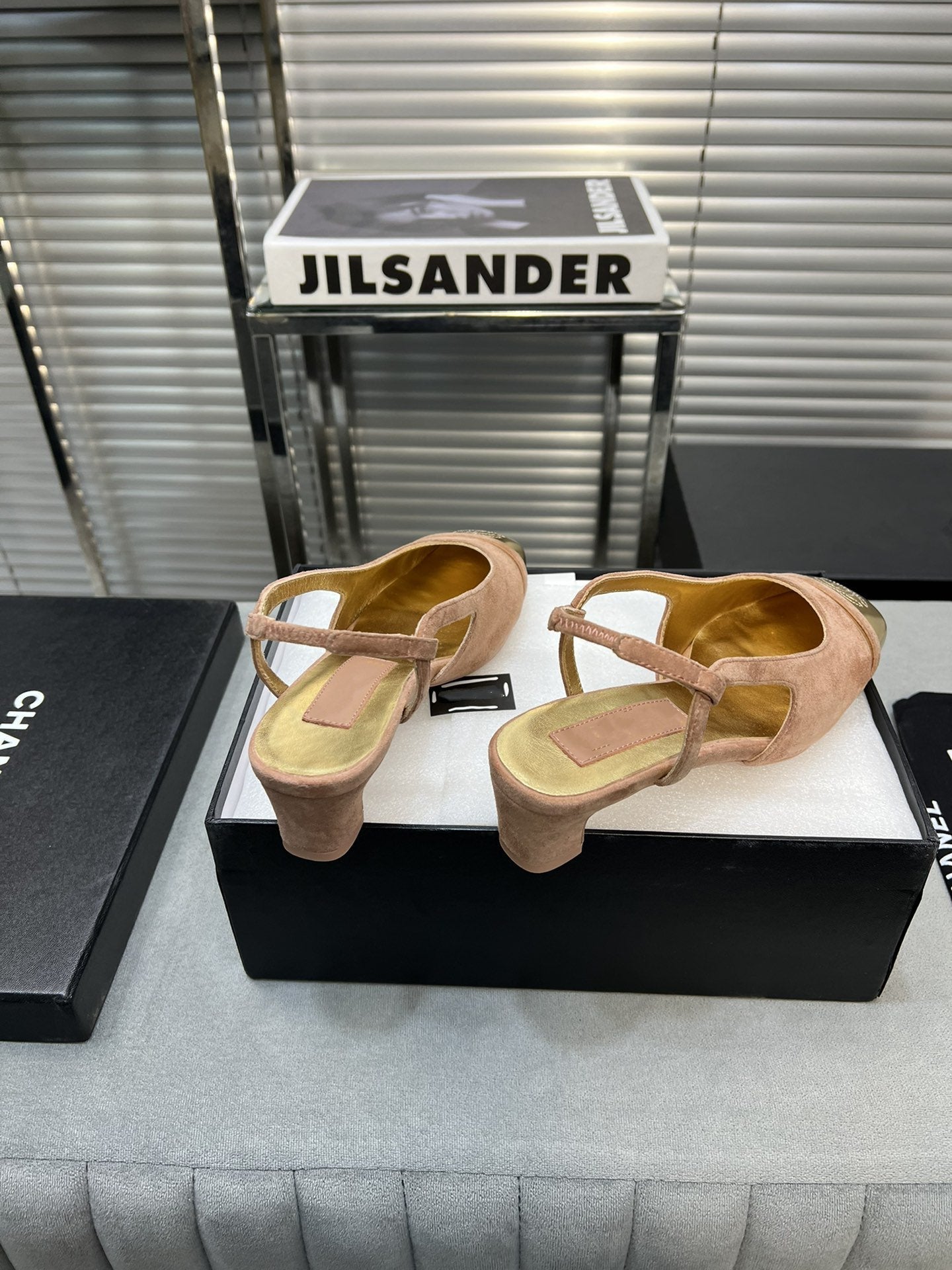 slingback rose suede gold metalic lambskin square toe 5.0