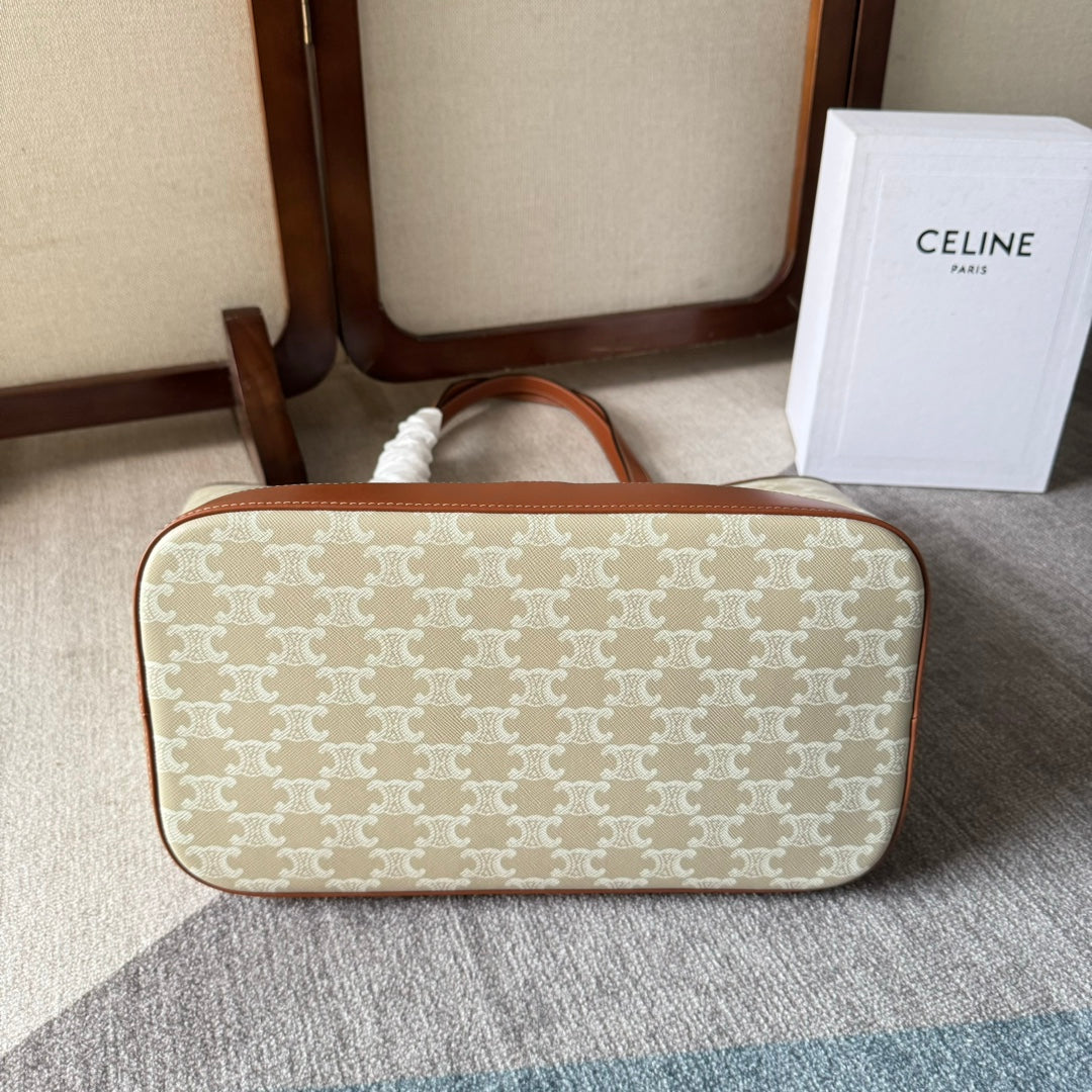 TRIOMPHE CANVAS 31.5 IN PRINTED CALFSKIN BROWN WHITE