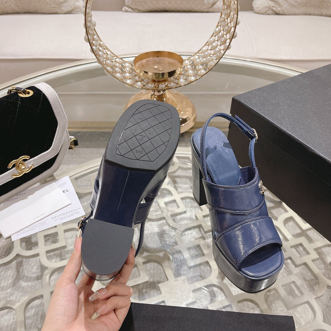 sandals blue patent crumpled lambskin