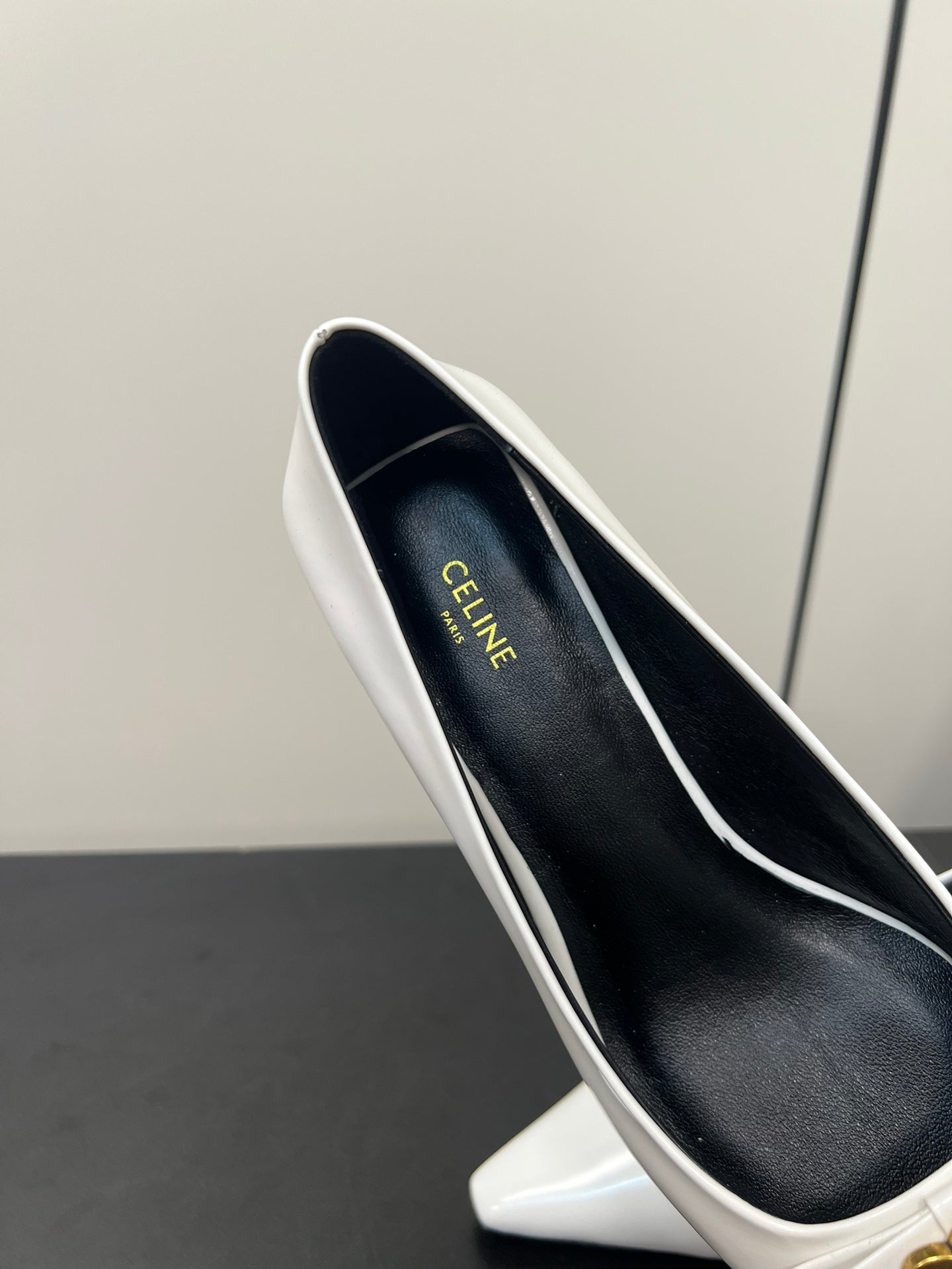TRIOMPHE POINTED-TOE HIGH PUMPS IN WHITE SHINY CALFSKIN