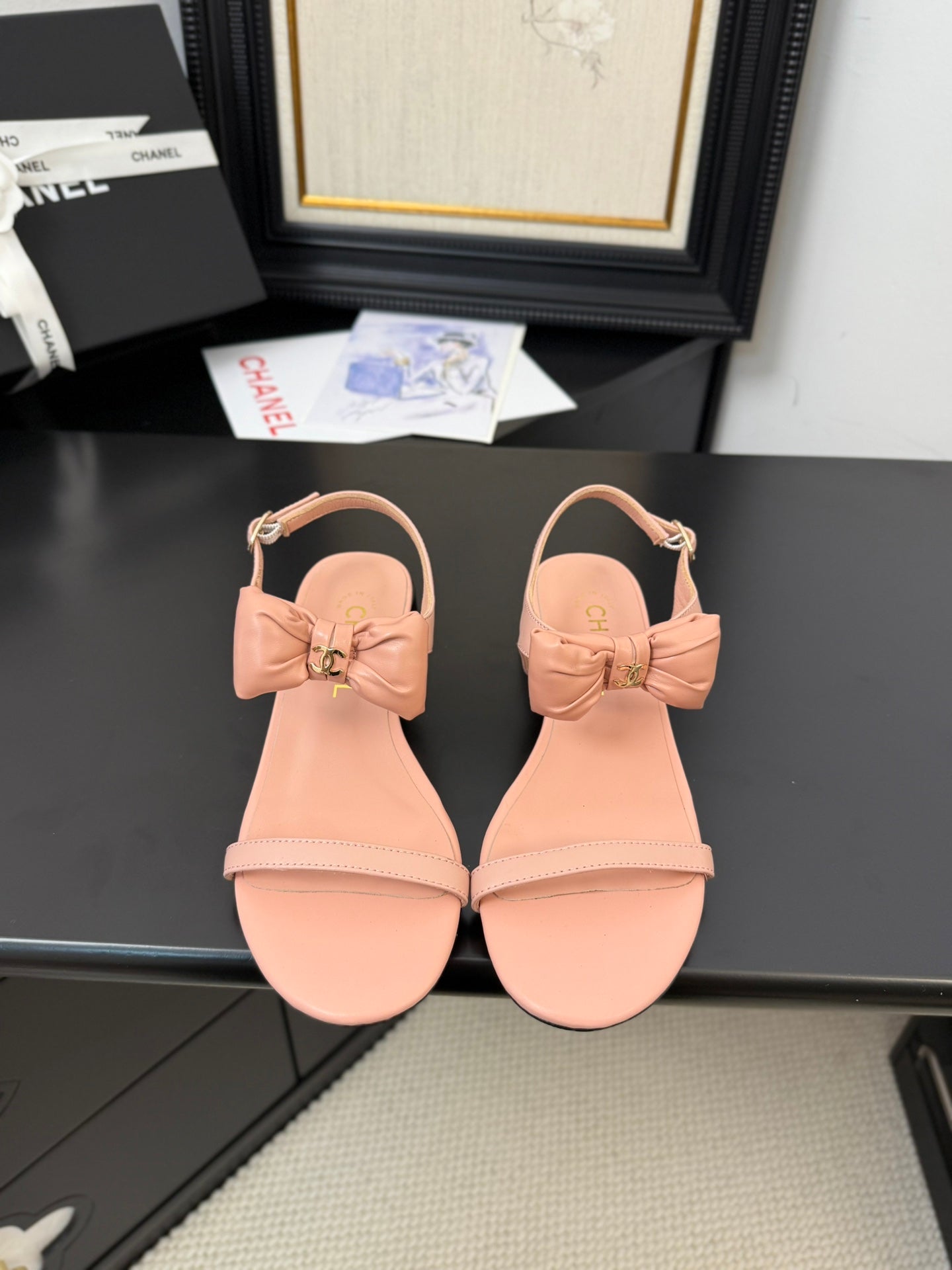FLAT SANDALS 5 MM IN PEACH PINK CALFSKIN