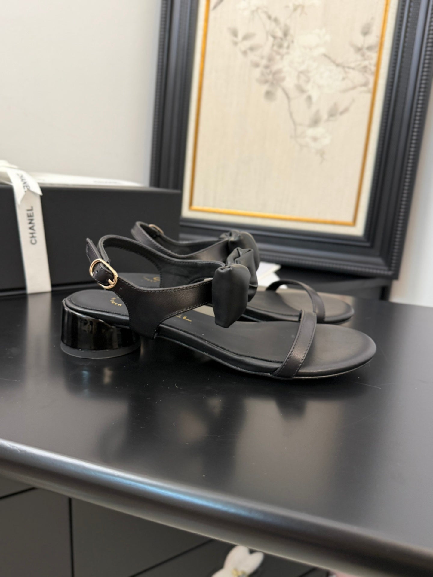FLAT SANDALS 5 MM IN BLACK CALFSKIN