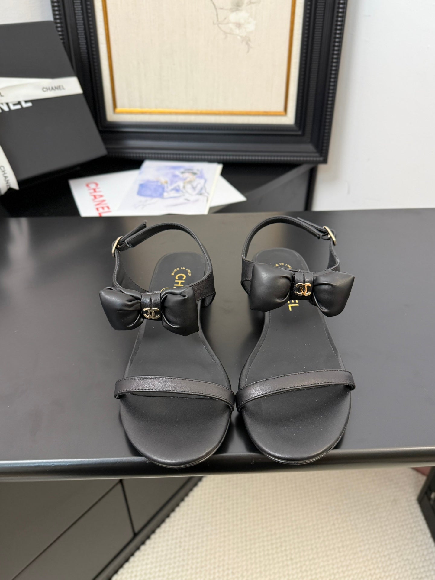 FLAT SANDALS 5 MM IN BLACK CALFSKIN
