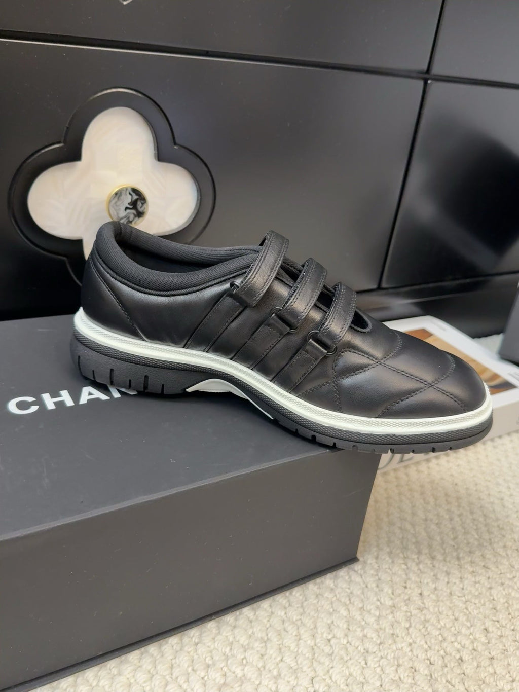 SNEAKERS WITH THREE STRAPS IN BLACK CALFSKIN