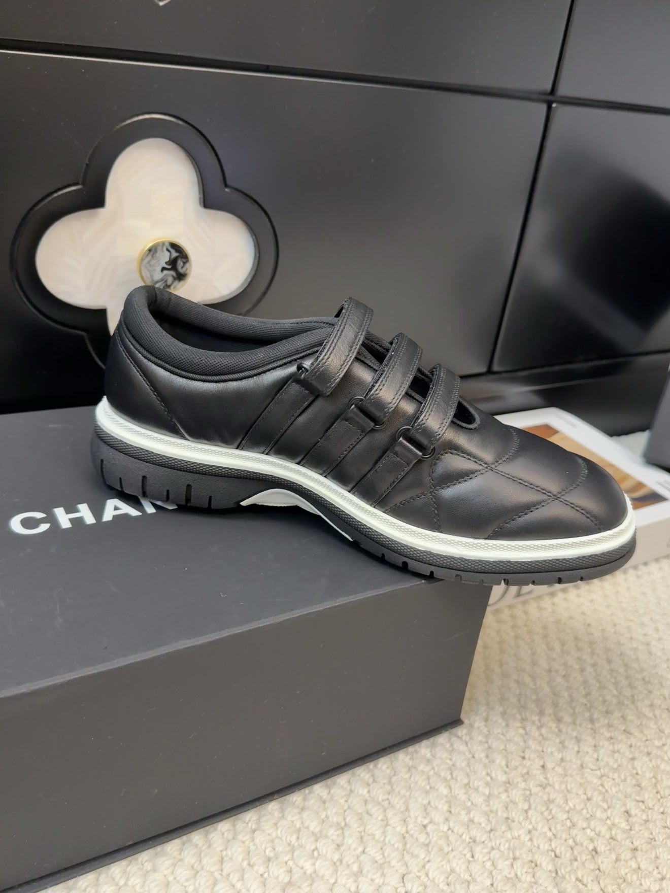 SNEAKERS WITH THREE STRAPS IN BLACK CALFSKIN