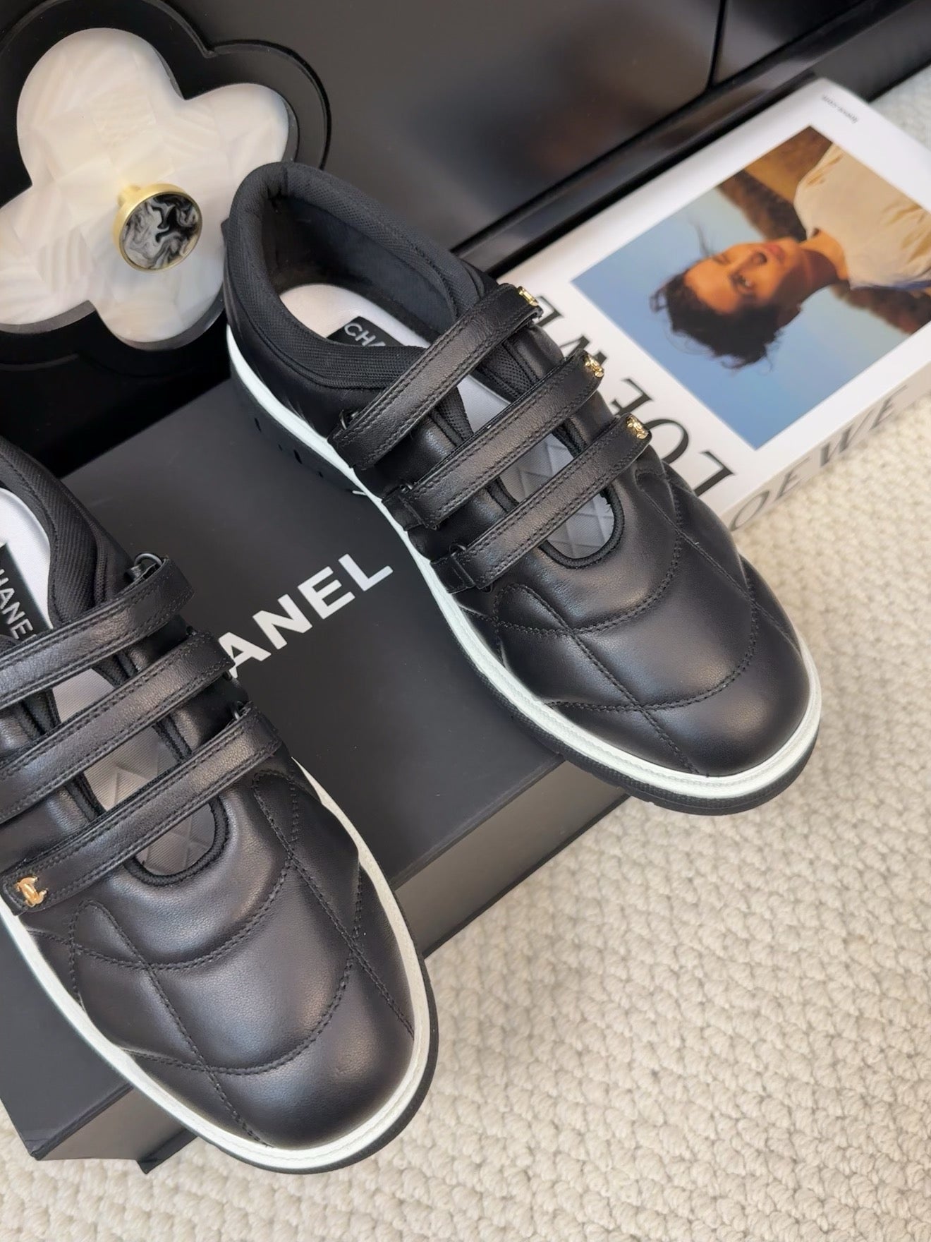 SNEAKERS WITH THREE STRAPS IN BLACK CALFSKIN
