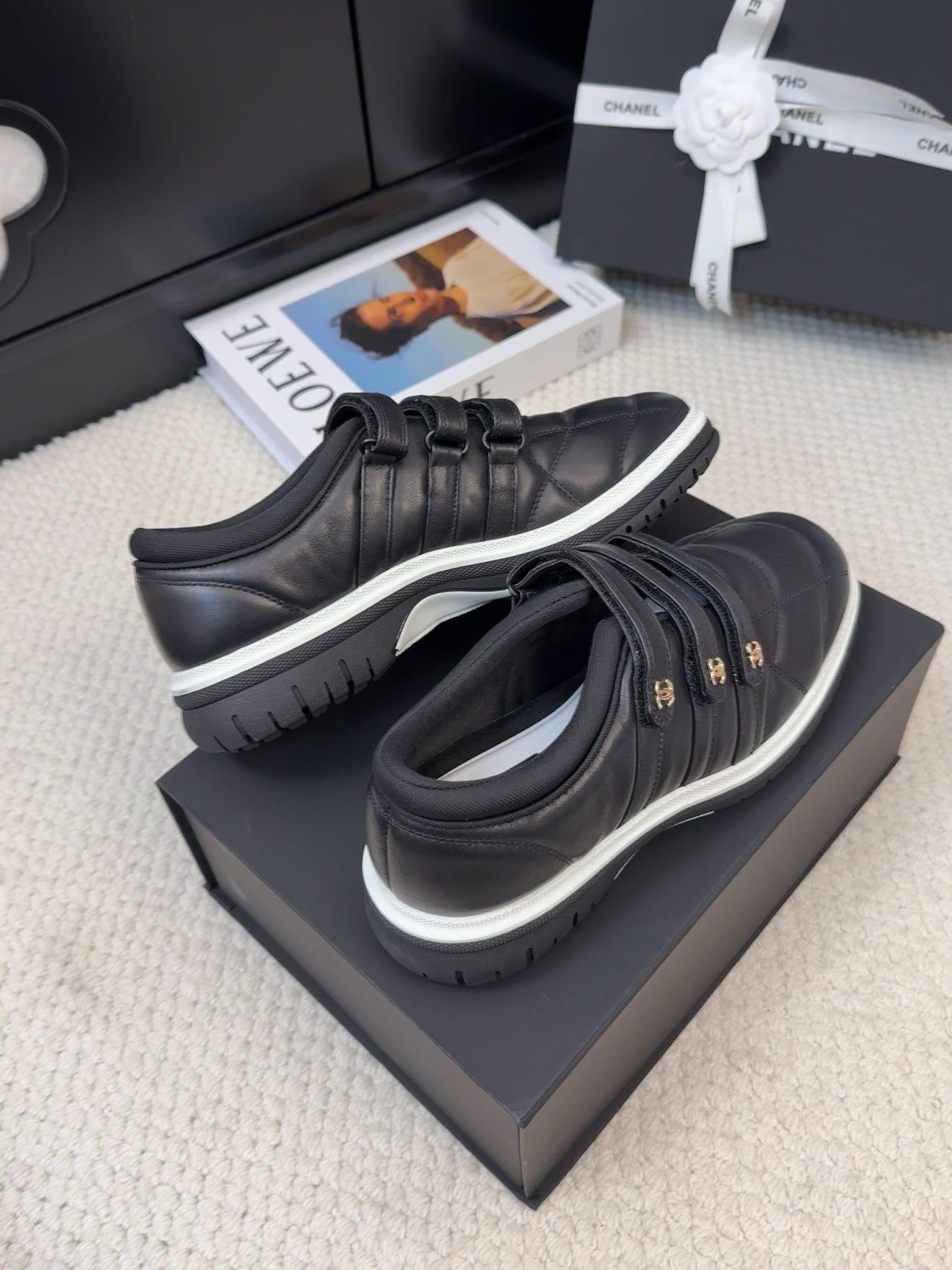 SNEAKERS WITH THREE STRAPS IN BLACK CALFSKIN