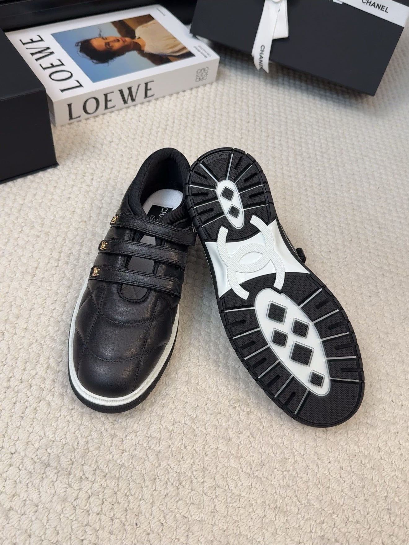 SNEAKERS WITH THREE STRAPS IN BLACK CALFSKIN