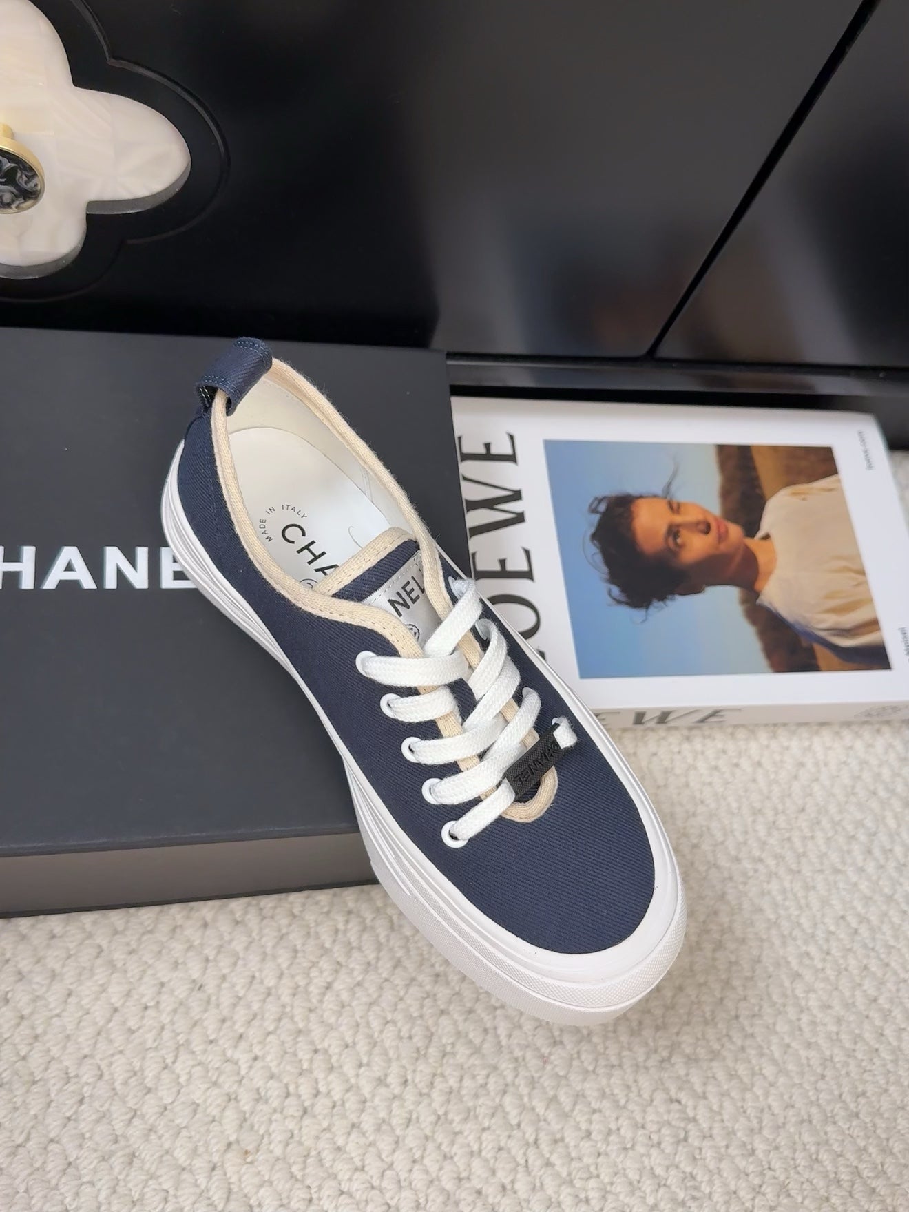 TRAINERS SHOES IN NAVY BLUE FABRIC