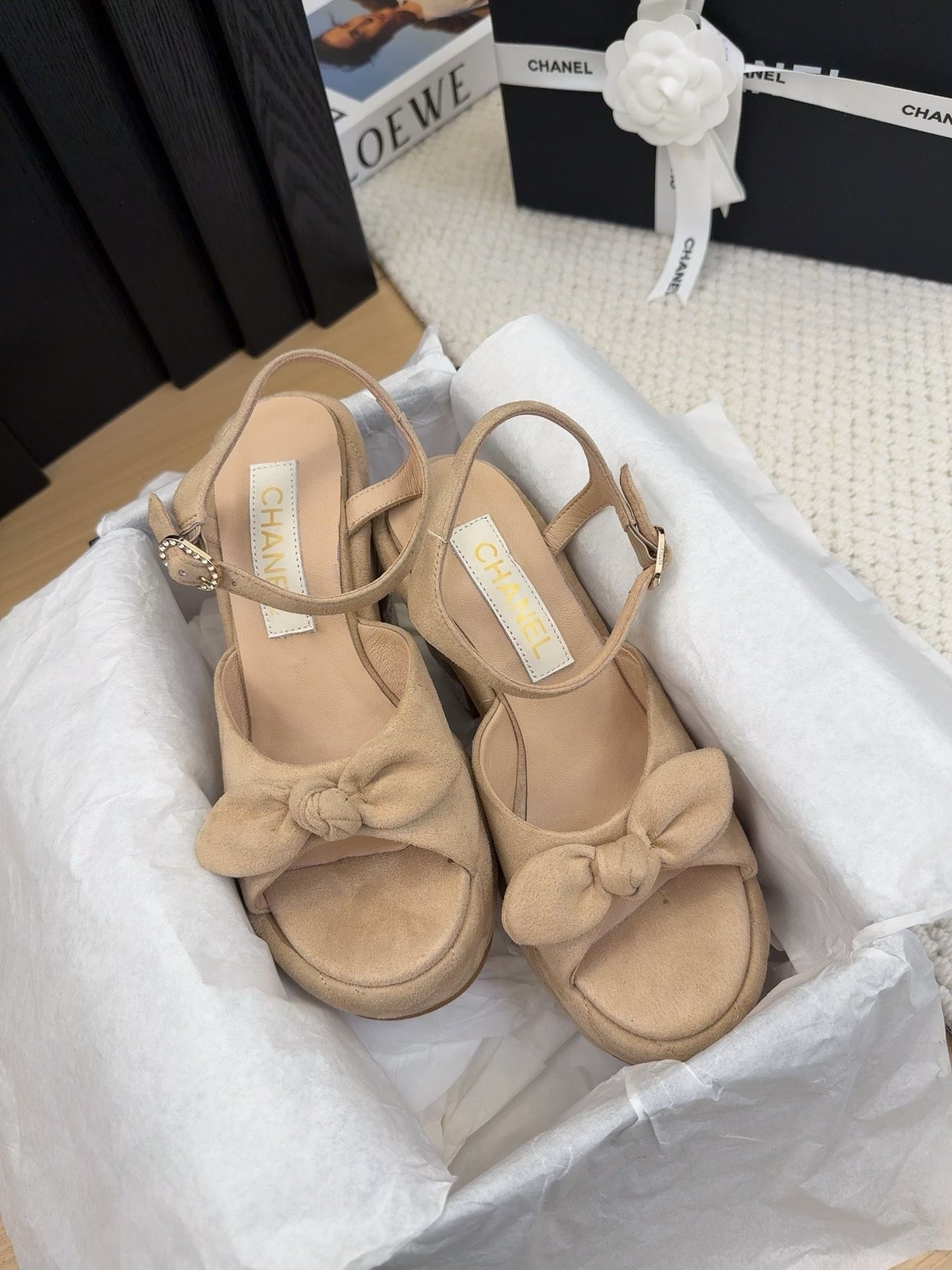 HIGH 12 CM PLATFORM SANDALS IN CAMEL BEIGE SUEDE