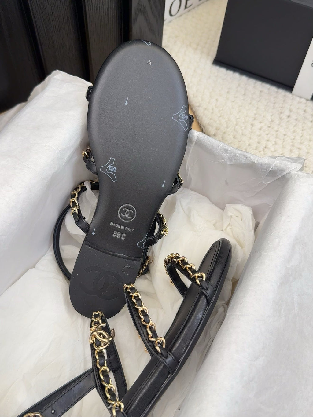 THREE-STRAPS SANDALS IN BLACK CALFSKIN WITH GOLD HARDWARE