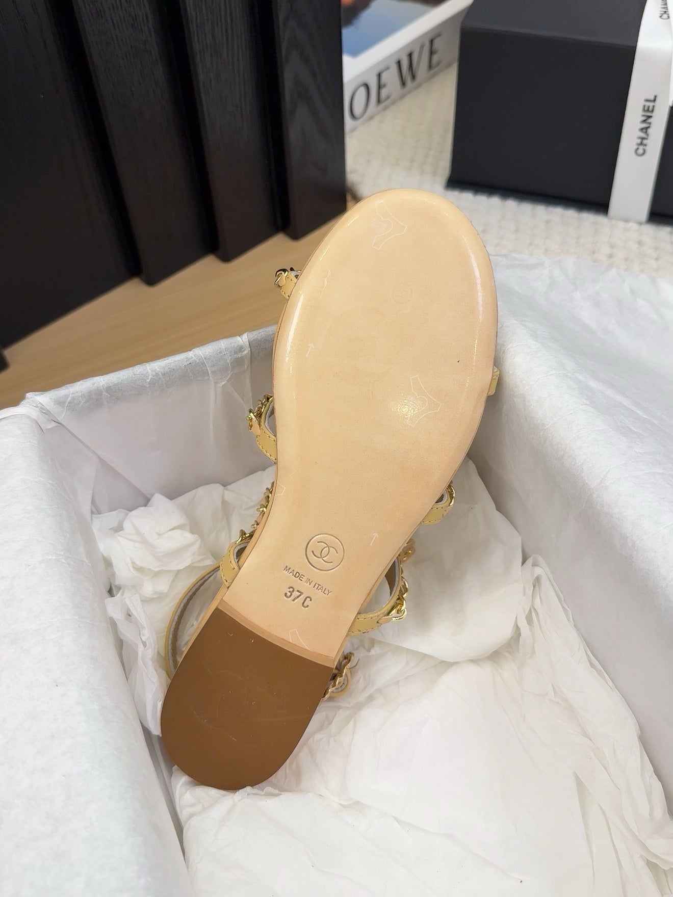 THREE-STRAPS SANDALS IN SAND YELLOW CALFSKIN WITH GOLD HARDWARE