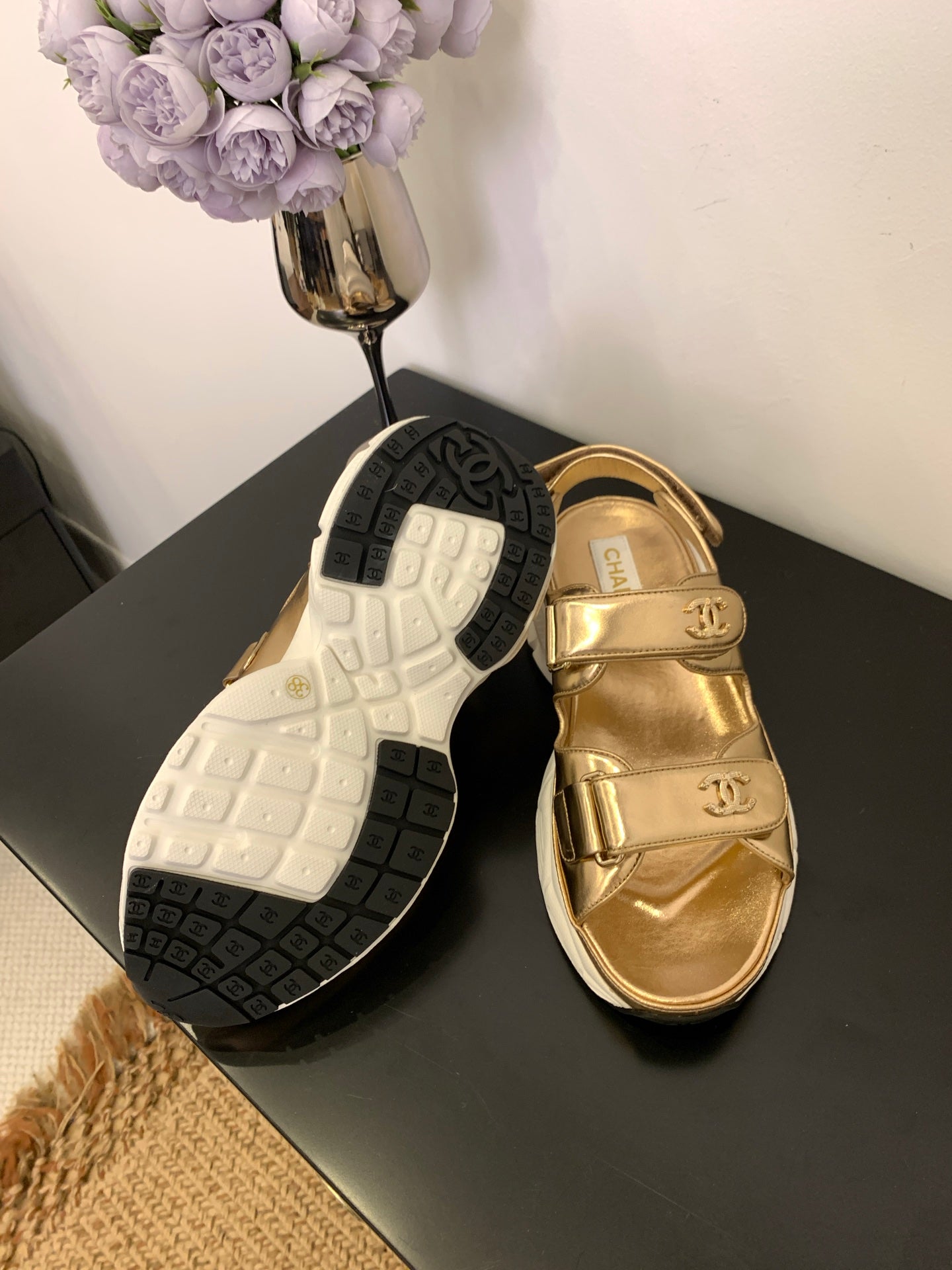 SANDAL 25S IN GLITTER GOLDEN LAMBSKIN
