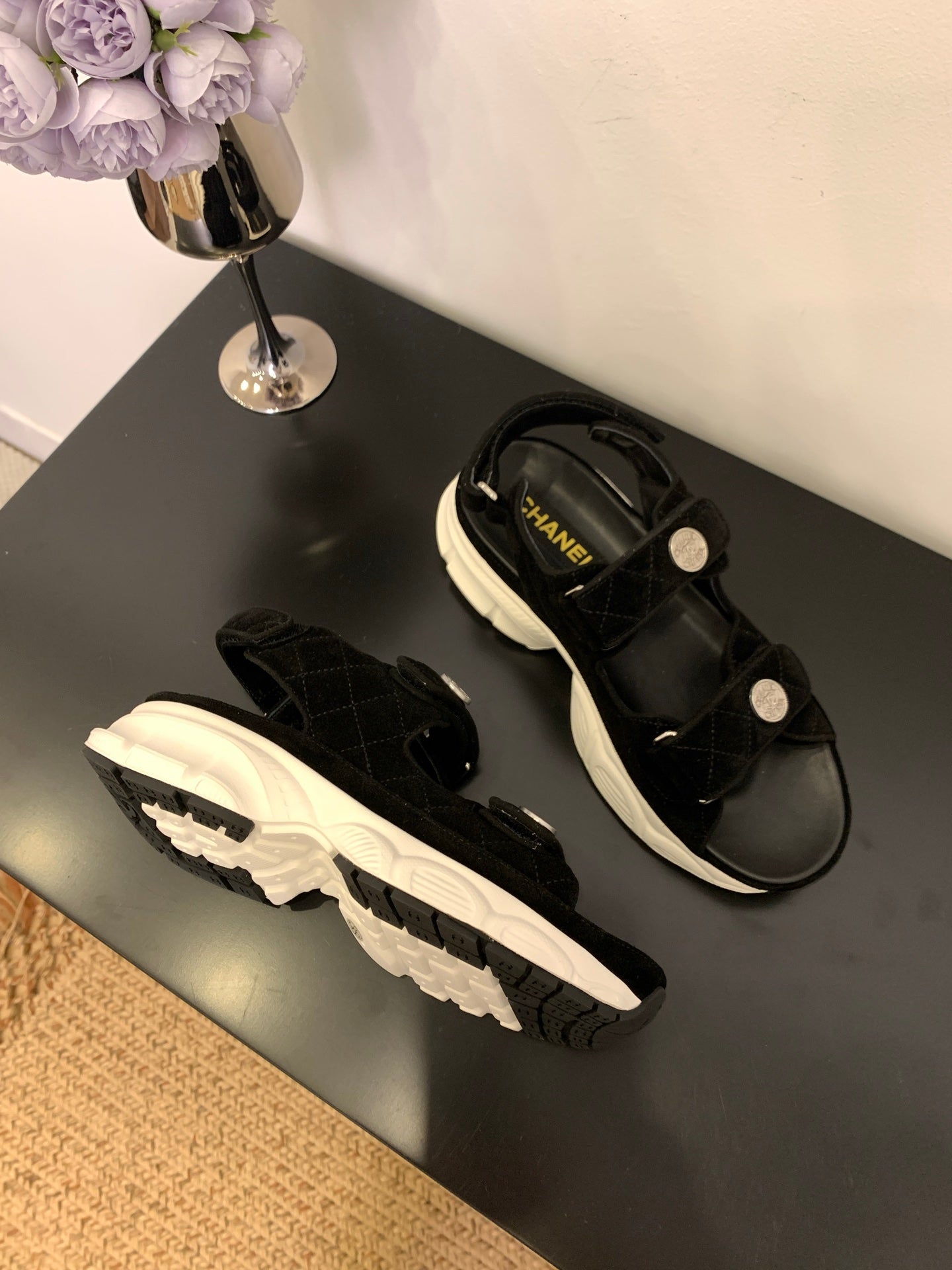 SANDAL 25S IN BLACK SUEDUE FABRIC
